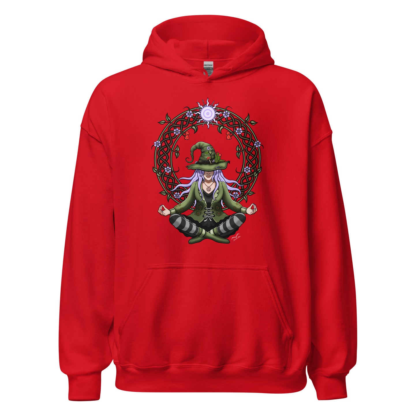 stormseye design hedge witch hoodie flat view red