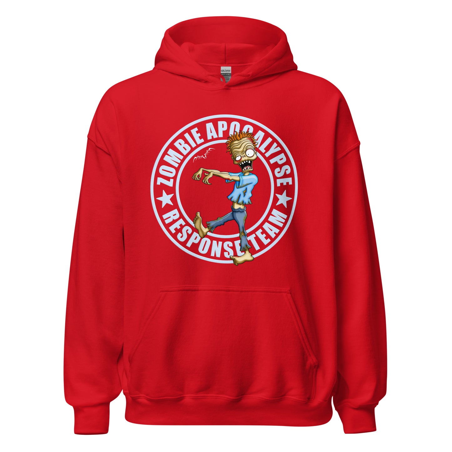 stormseye design zombie apocalypse colour hoodie, flat view red