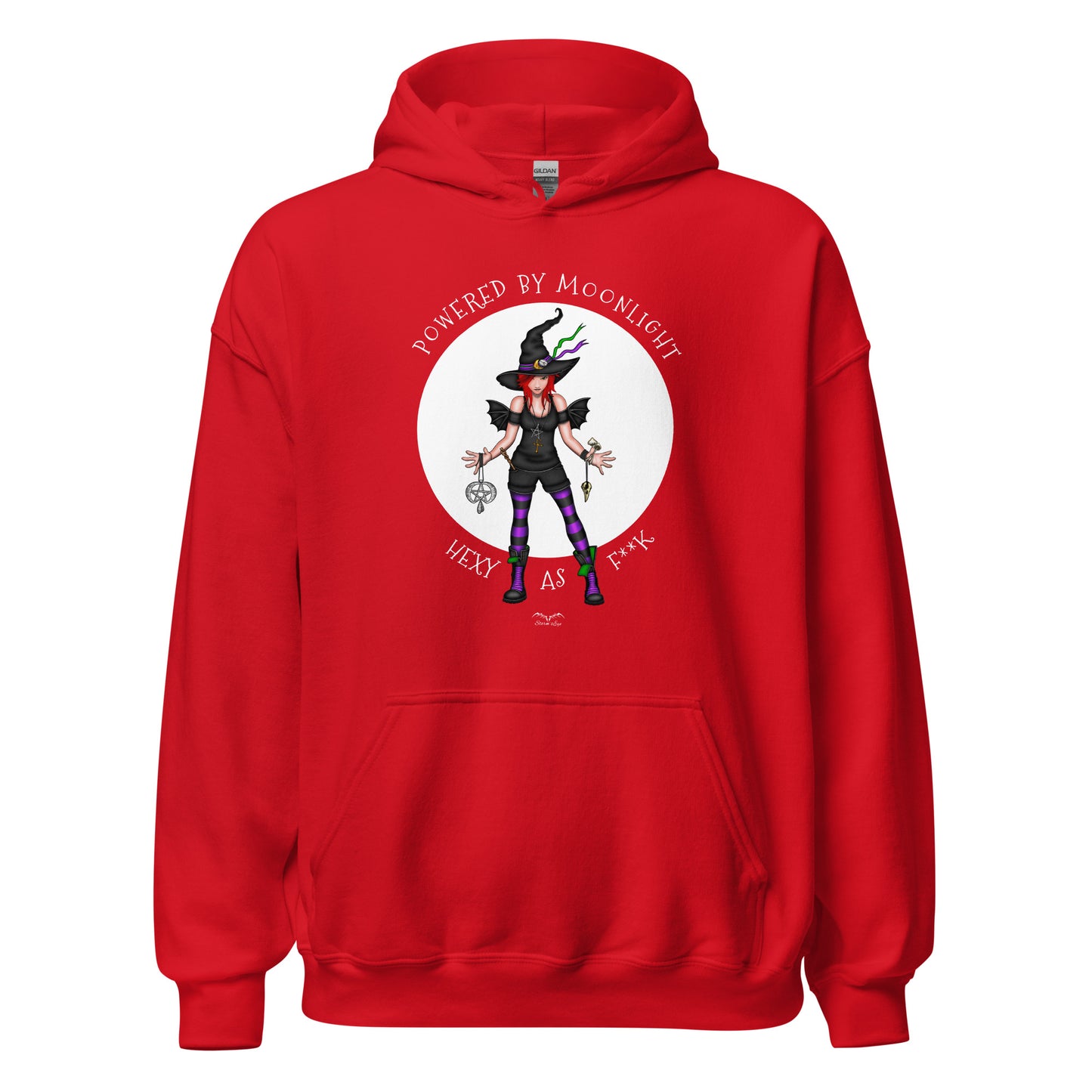 stormseye design hexy witch hoodie flat view red