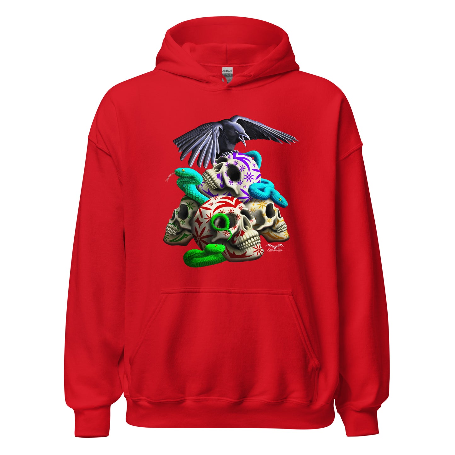 stormseye design gothic skulls & snakes hoodie flat view red