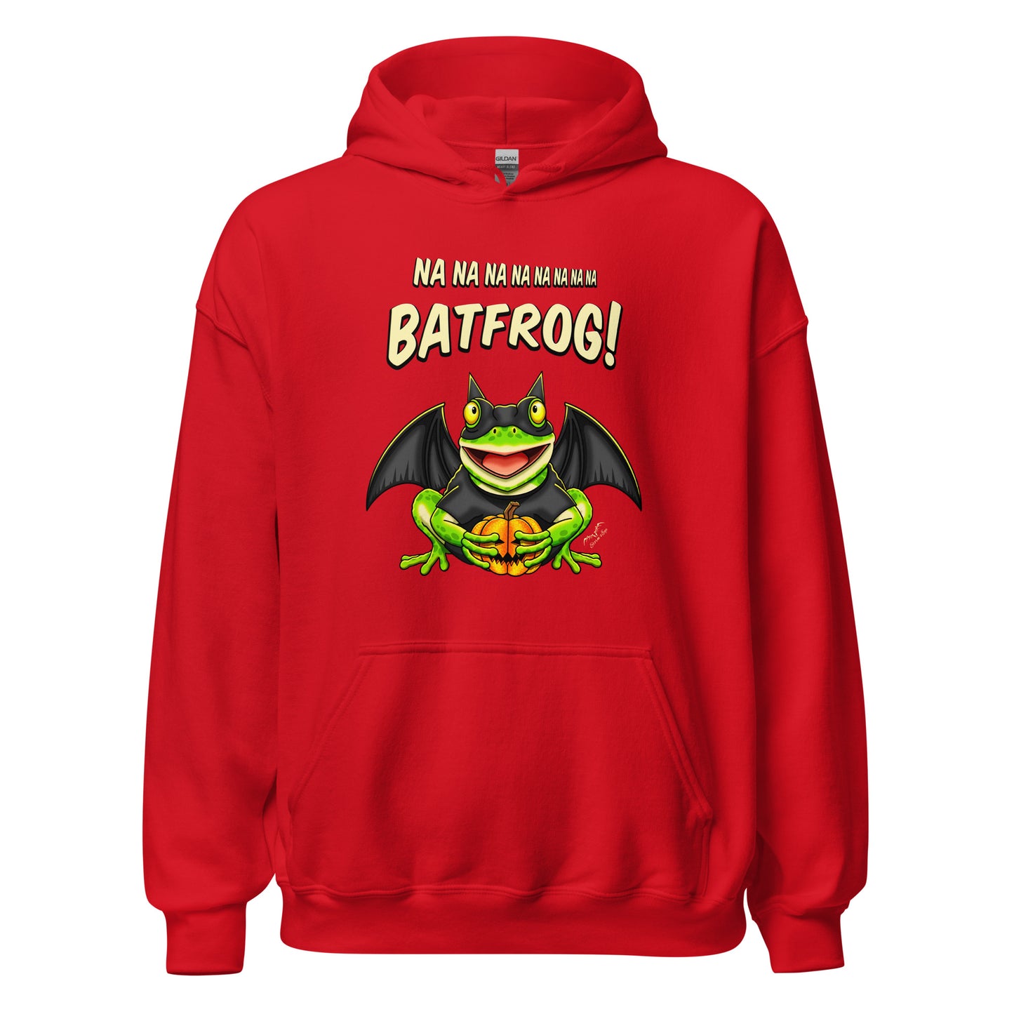 stormseye design batfrog halloween hoodie flat view red