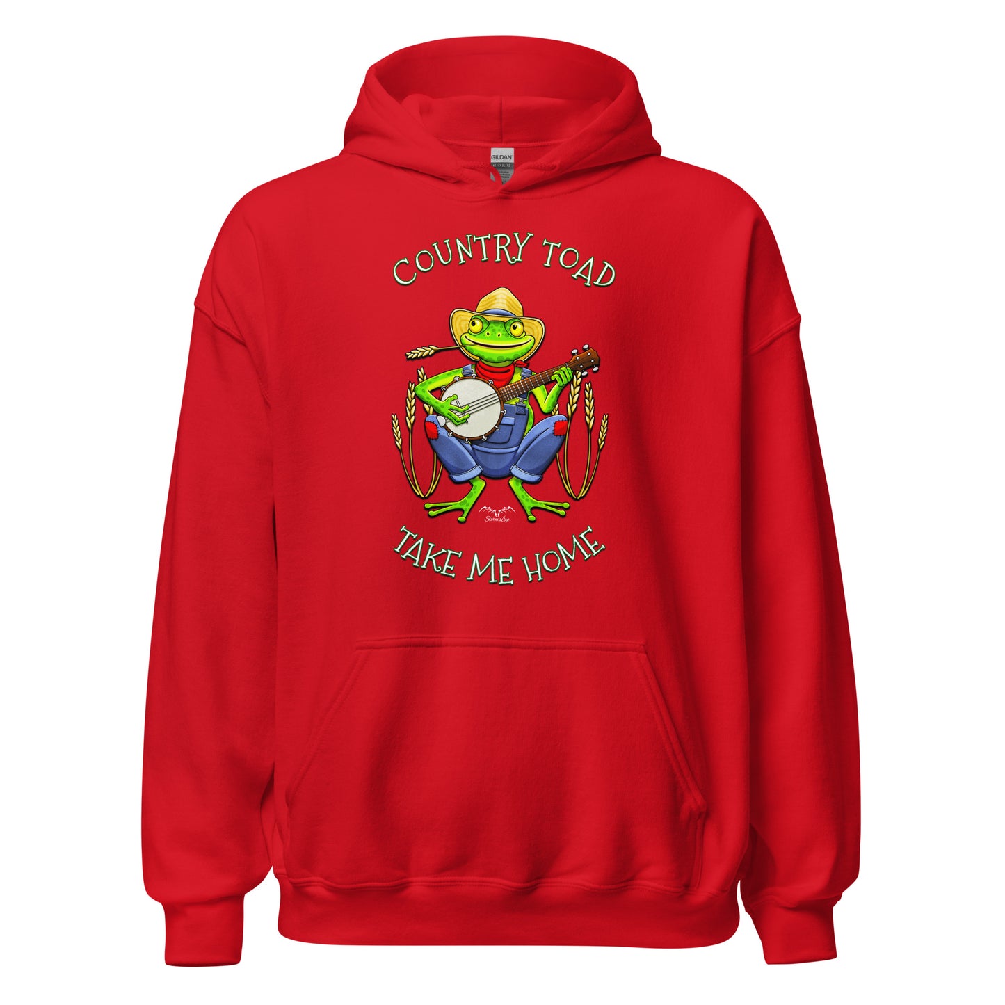 stormseye design country toad hoodie flat view bright red