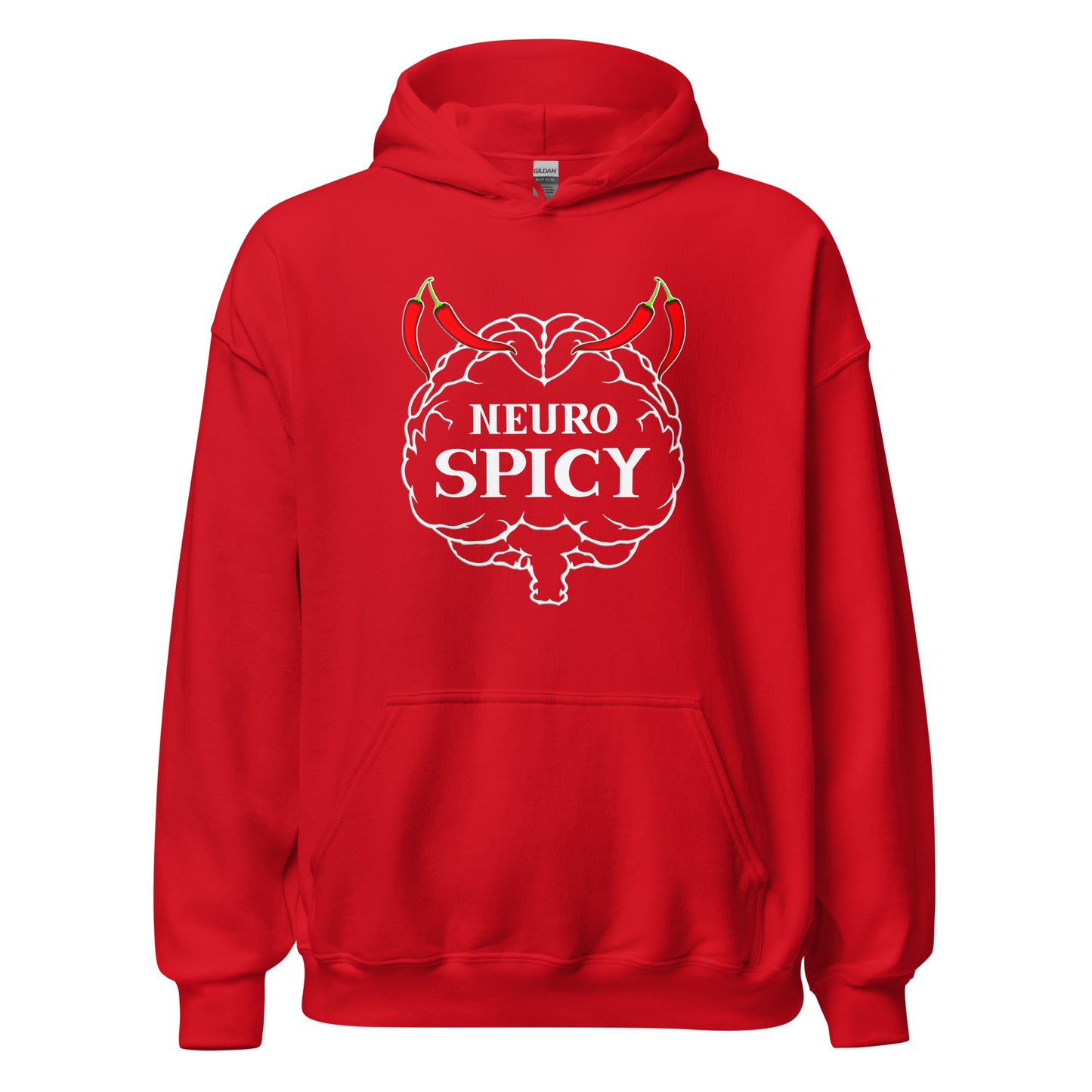 Neuro spicy hoodie by Stormseye, bright red