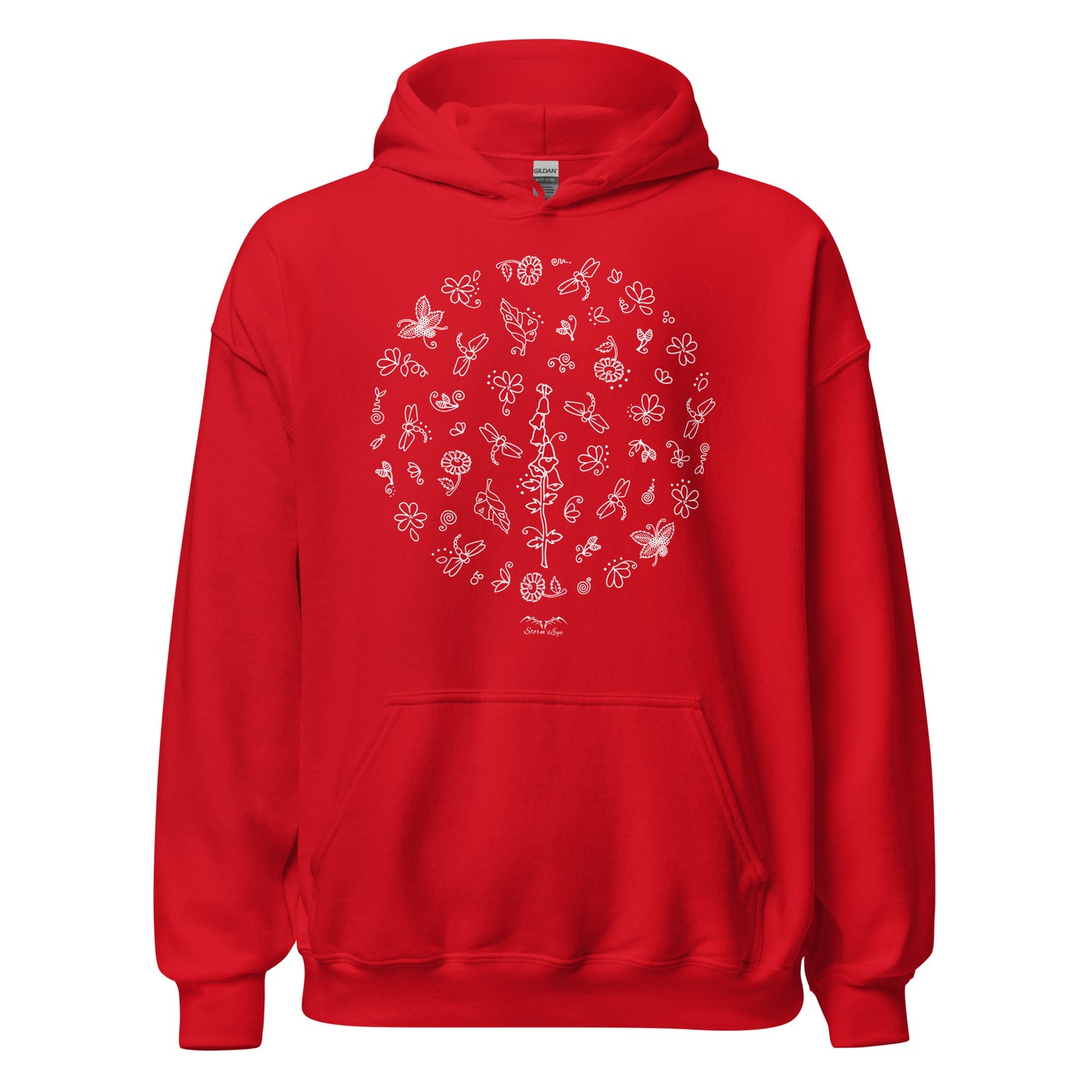 Pretty Dragonflies hoodie by Stormseye, bright red