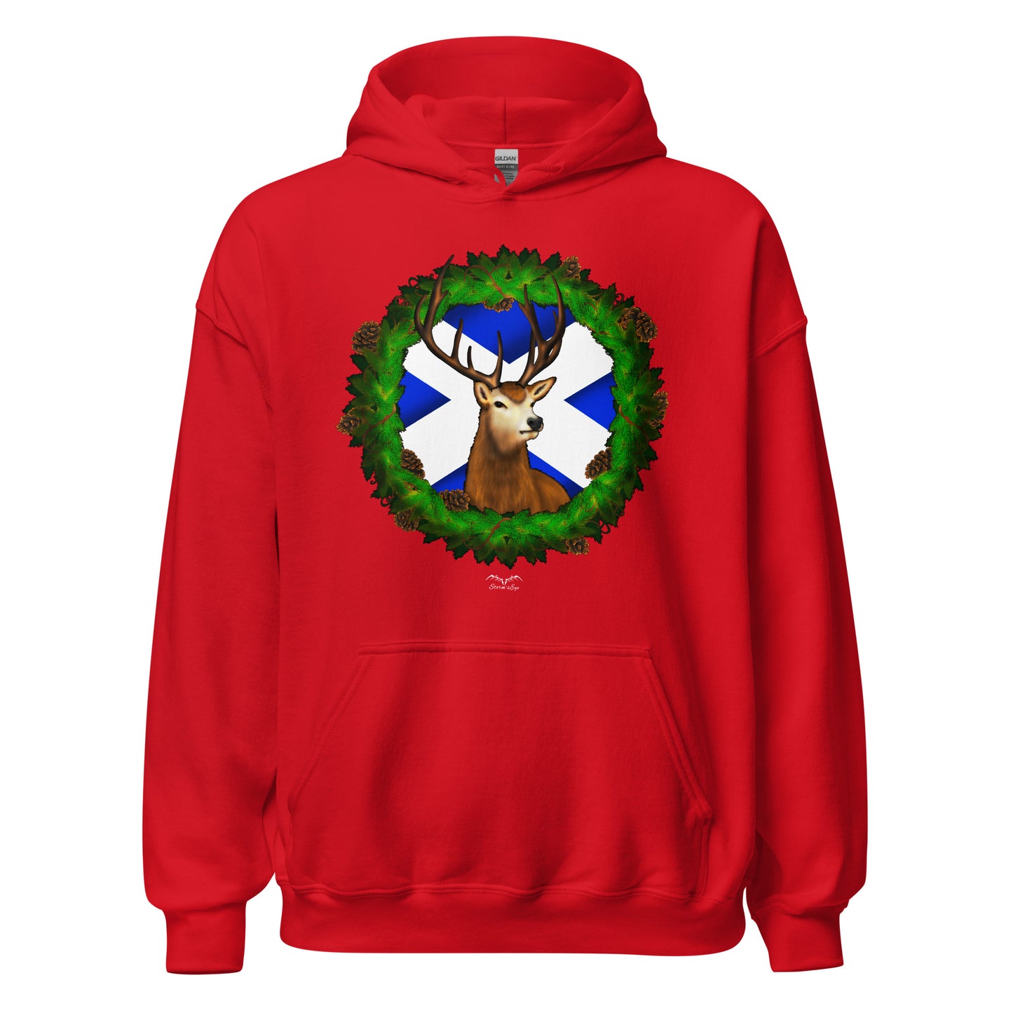 stag and saltire scotland Hoodie by Stormseye Design, red
