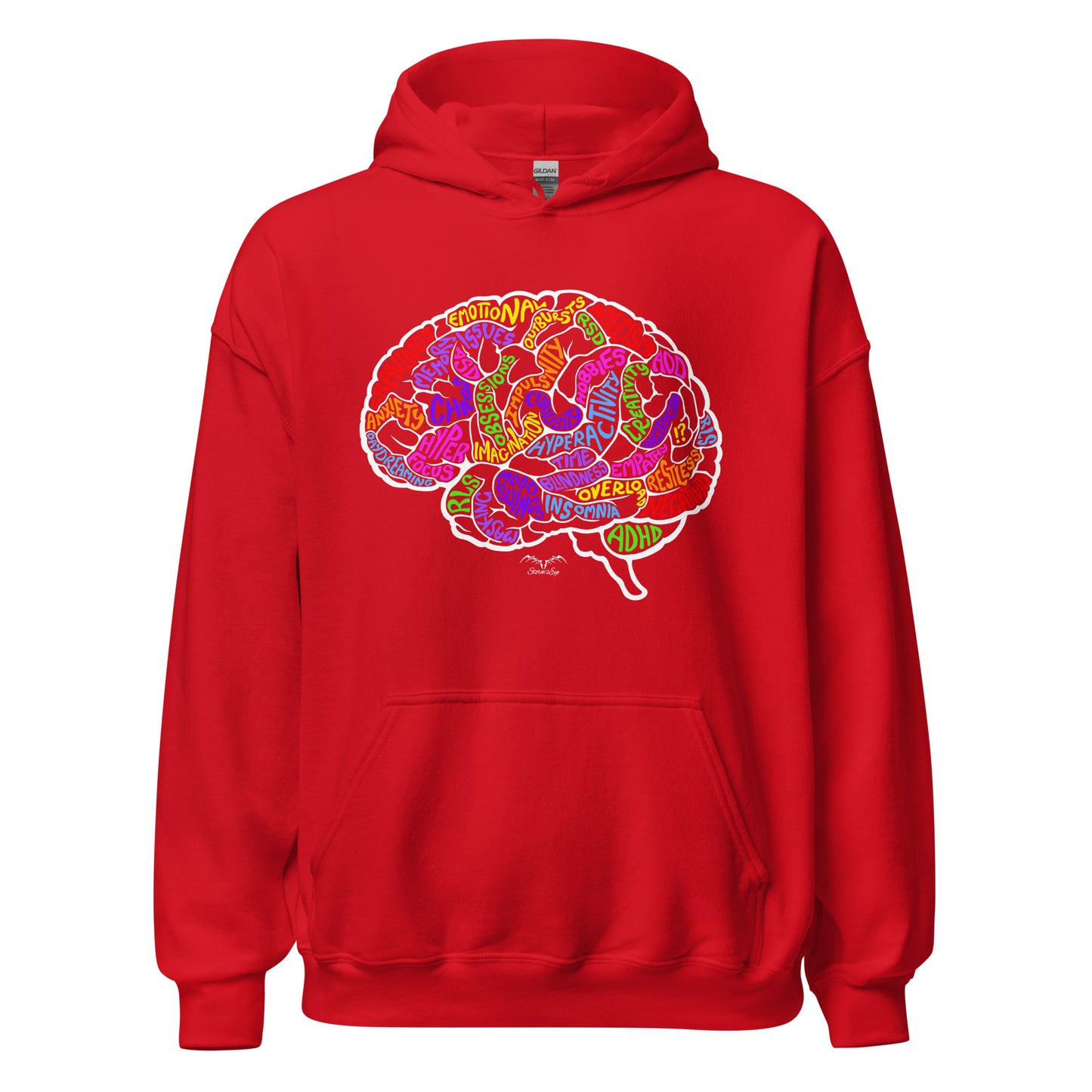 ADHD brain symptoms Hoodie by Stormseye Design red