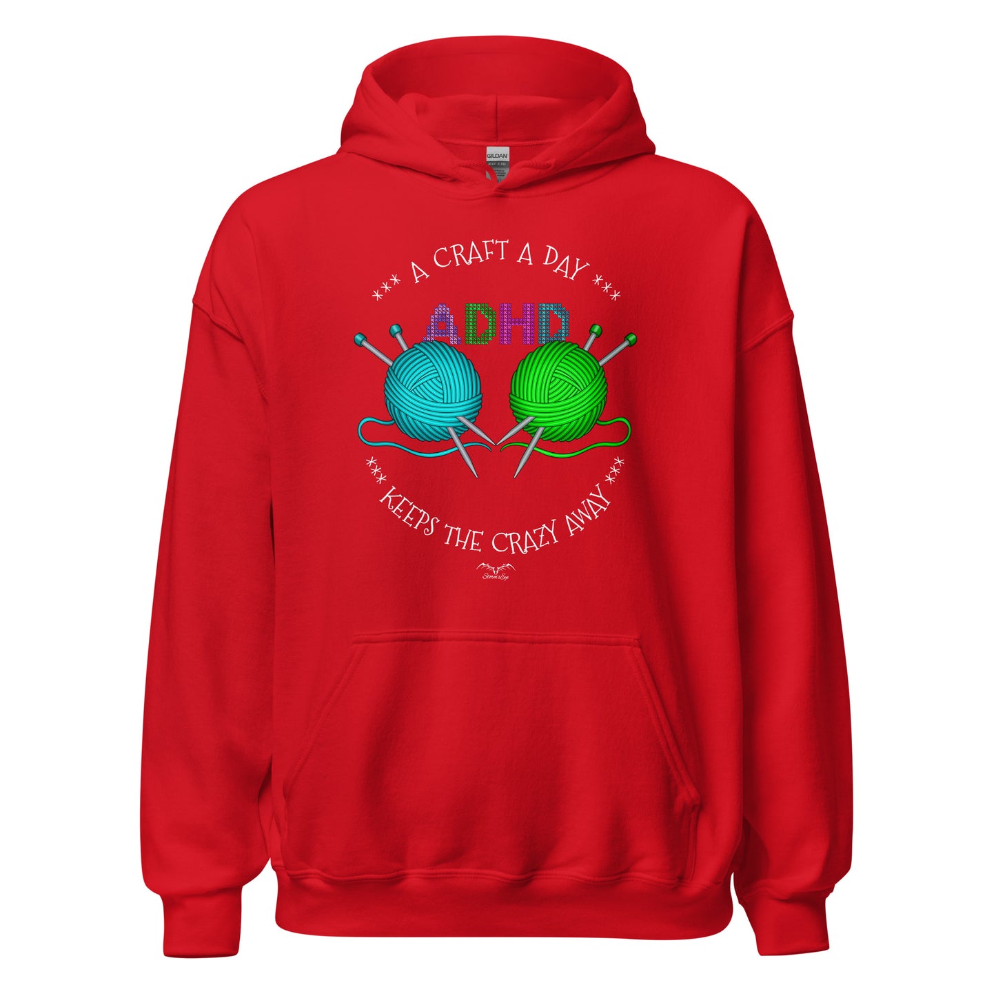 ADHD crafting hoodie by Stormseye Design red
