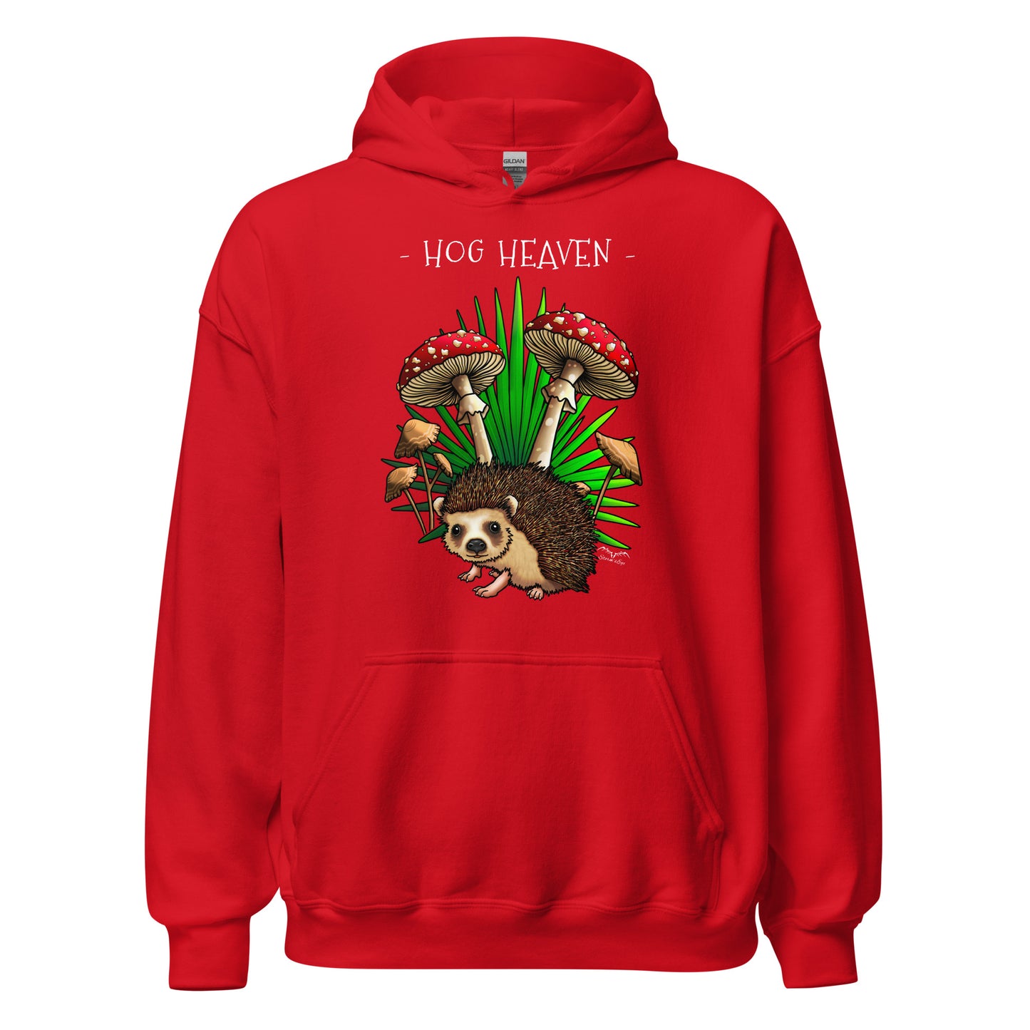 hog heaven hedgehog mushrooms hoodie by stormseye, red