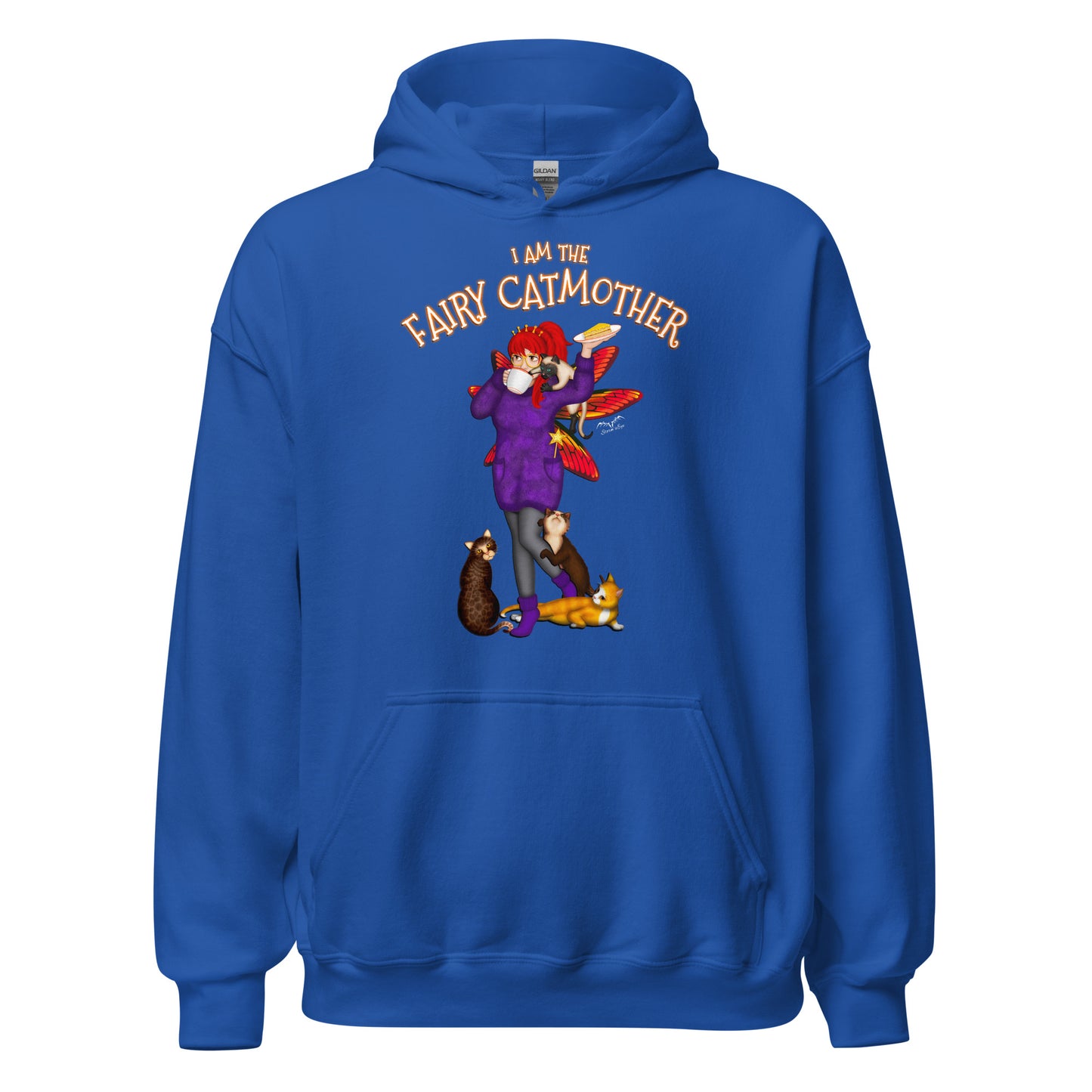 fairy cat mother hoodie for mum, royal blue, by stormseye design