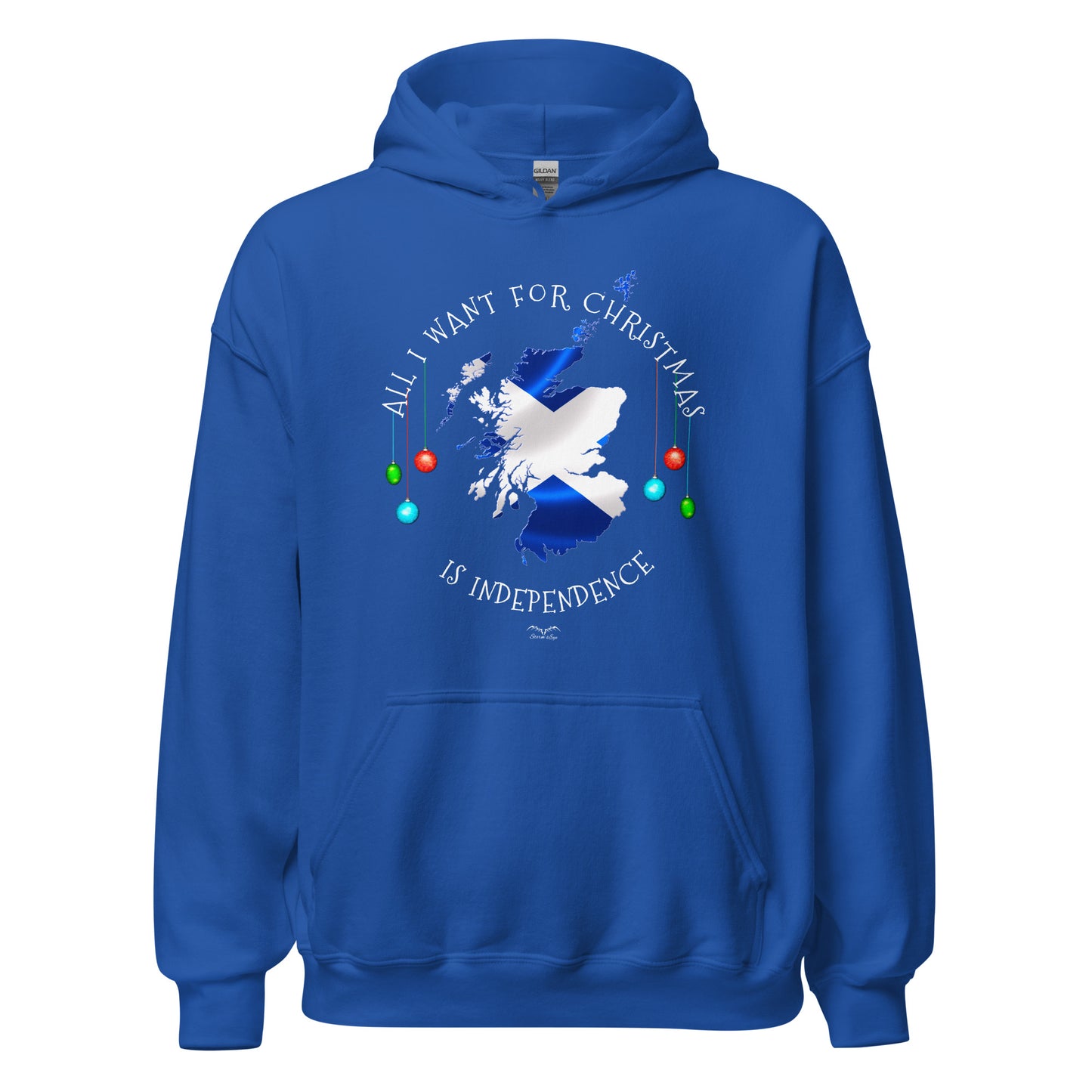stormseye design christmas scottish independence hoodie flat view royal blue