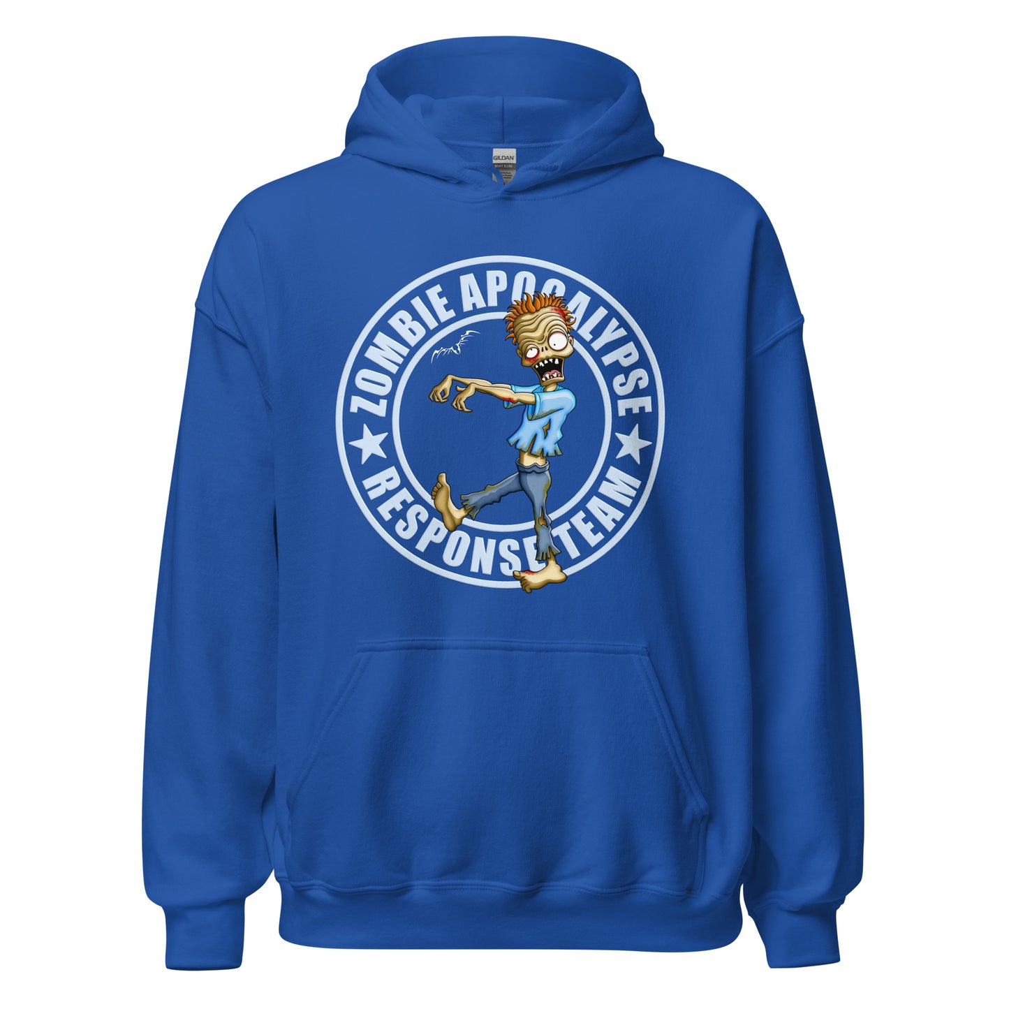 stormseye design zombie apocalypse colour hoodie, flat view royal blue
