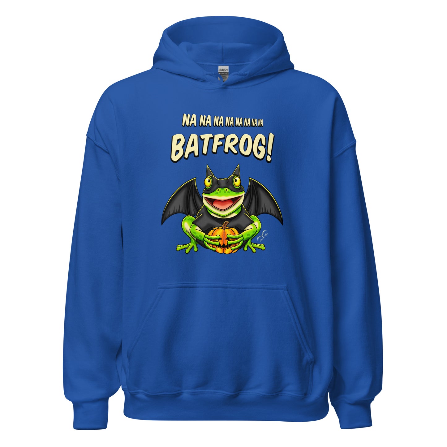 stormseye design batfrog halloween hoodie flat view royal blue