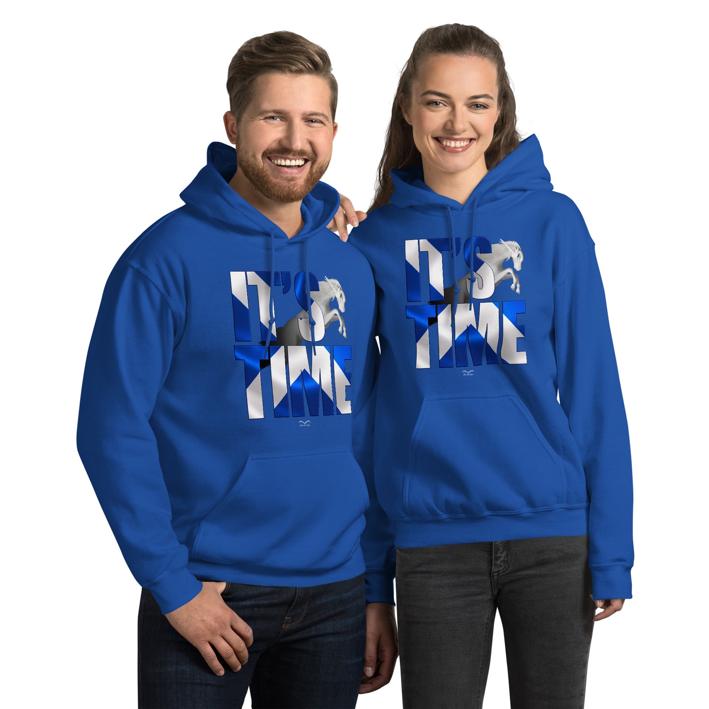 it’s time scottish independence Hoodie by Stormseye Design, royal blue, modelled view