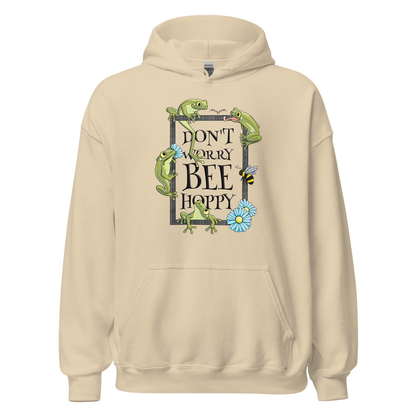 stormseye design bee happy frog hoodie flat view cream