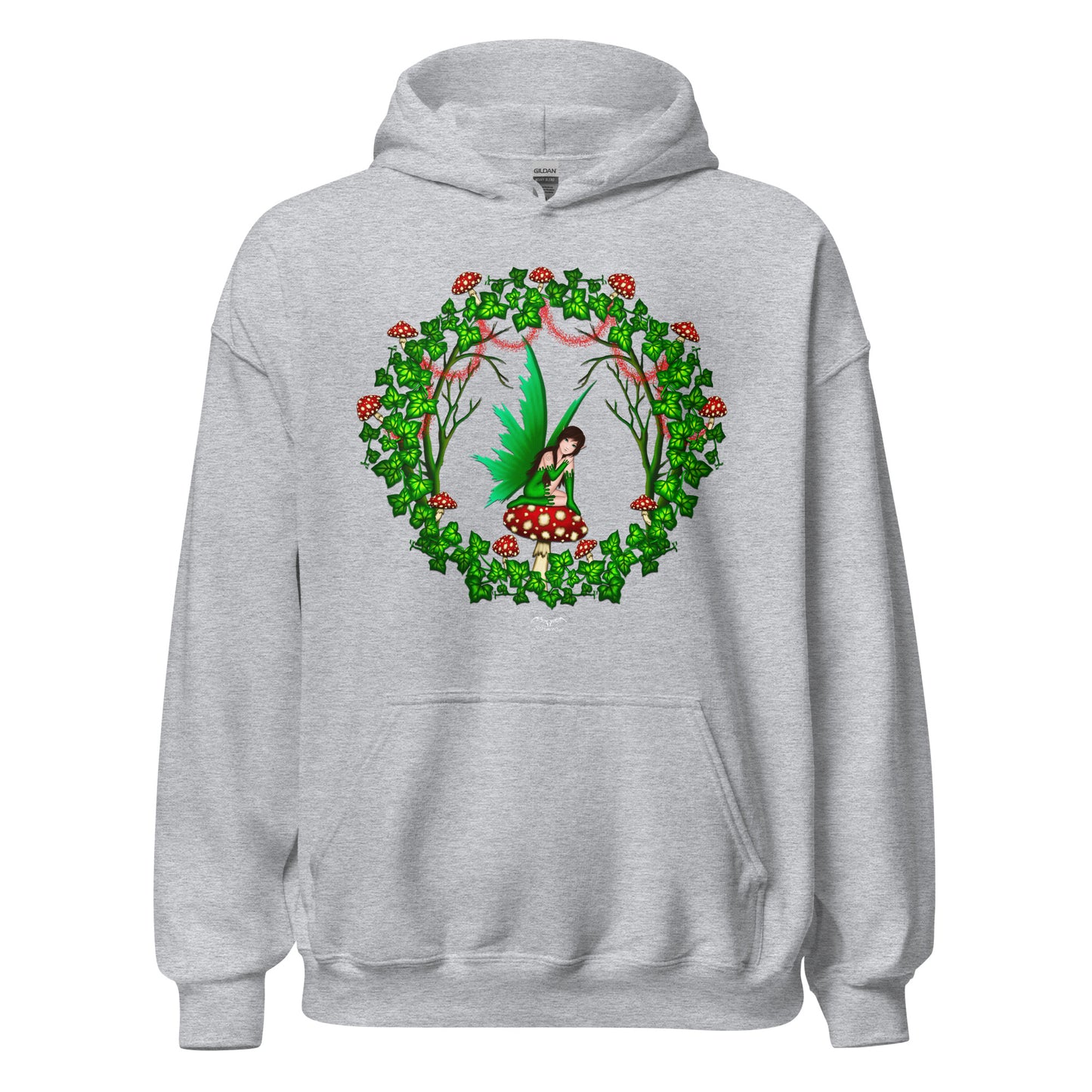mushroom fairy cottage core hoodie light grey, by stormseye design