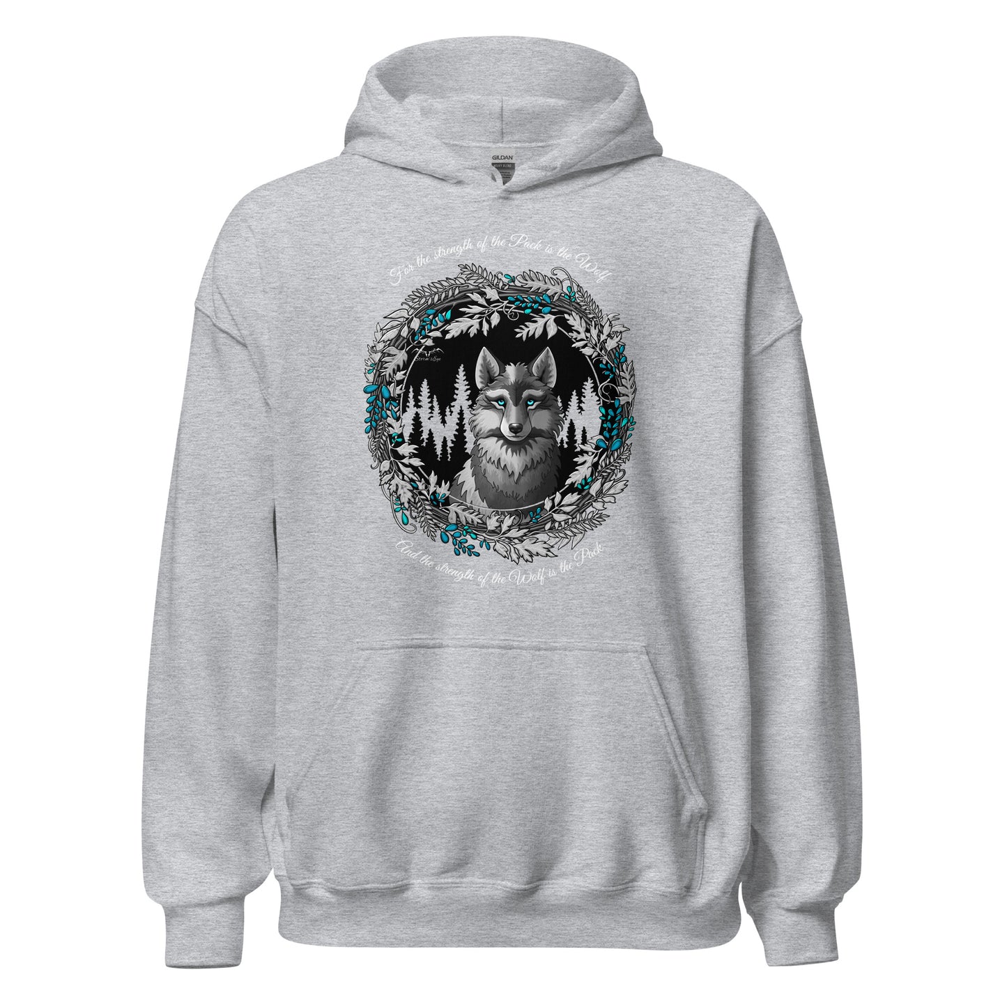 stormseye design silver winter wolf hoodie flat view sport grey