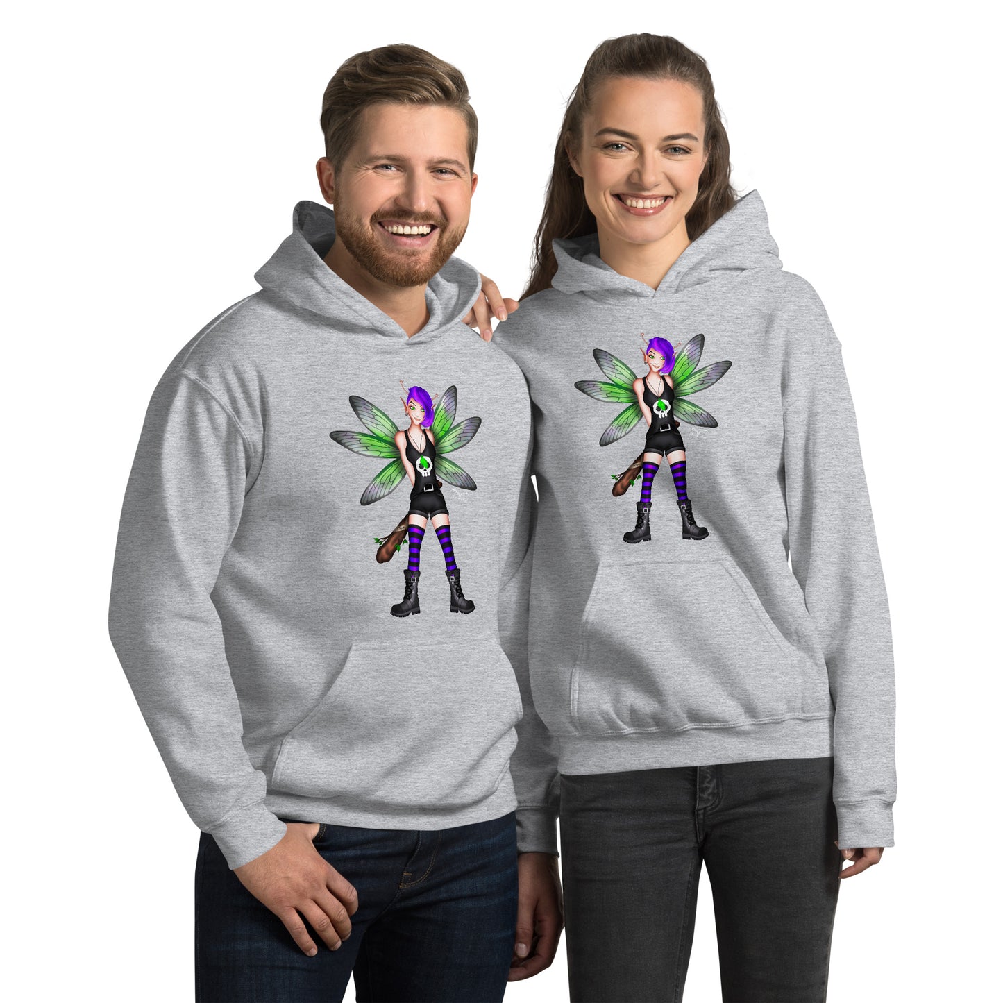 stormseye design rocker fairy fink hoodie modelled view sport grey