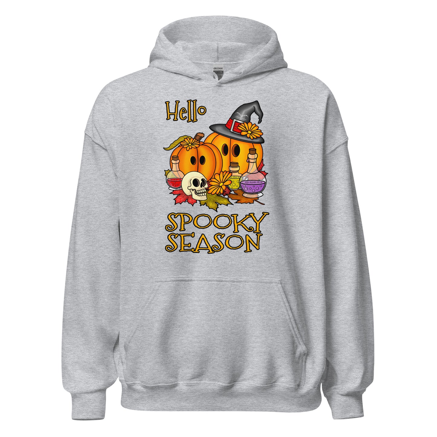 stormseye design hello spooky season hoodie flat view sport grey