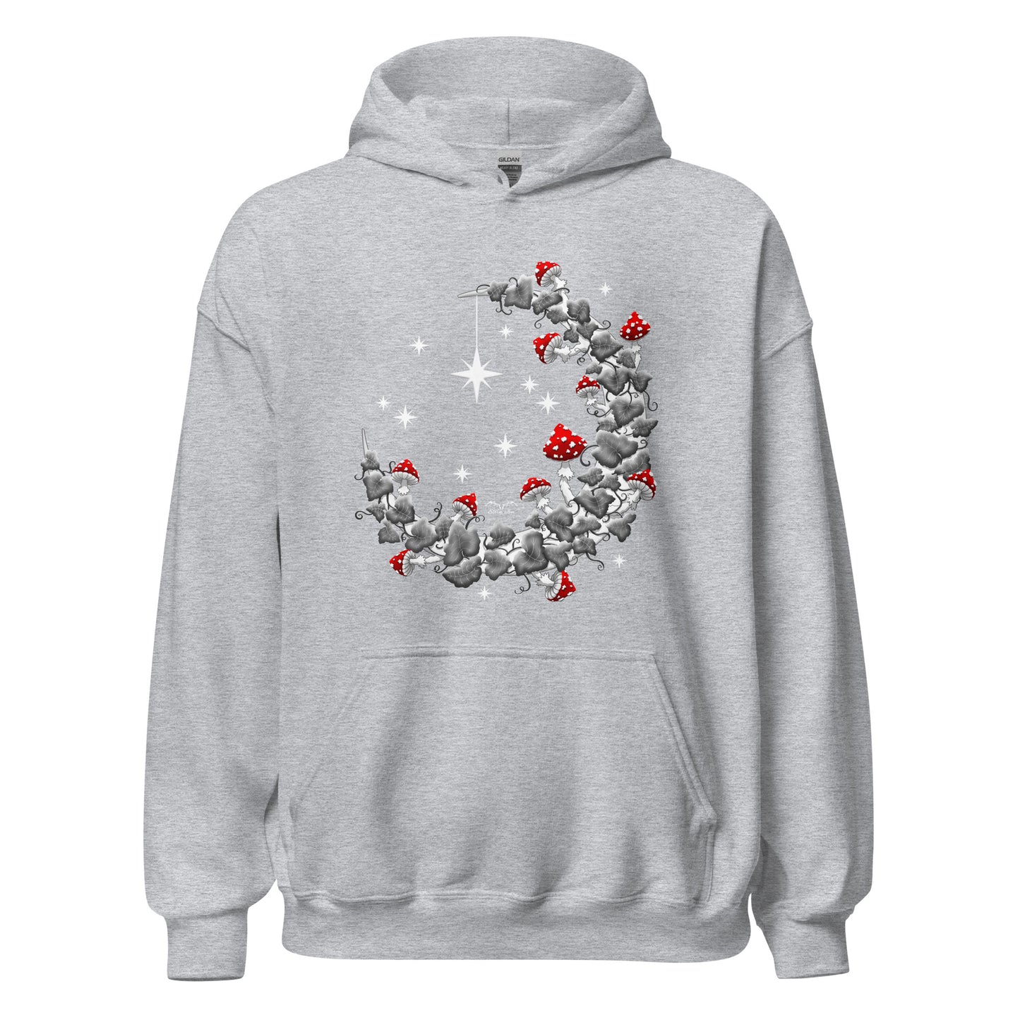 stormseye design mushroom moon hoodie flat view sport grey