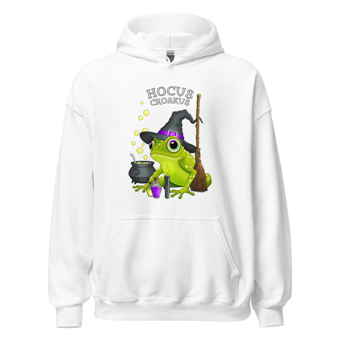 stormseye design witch frog hocus croakus hoodie flat view white