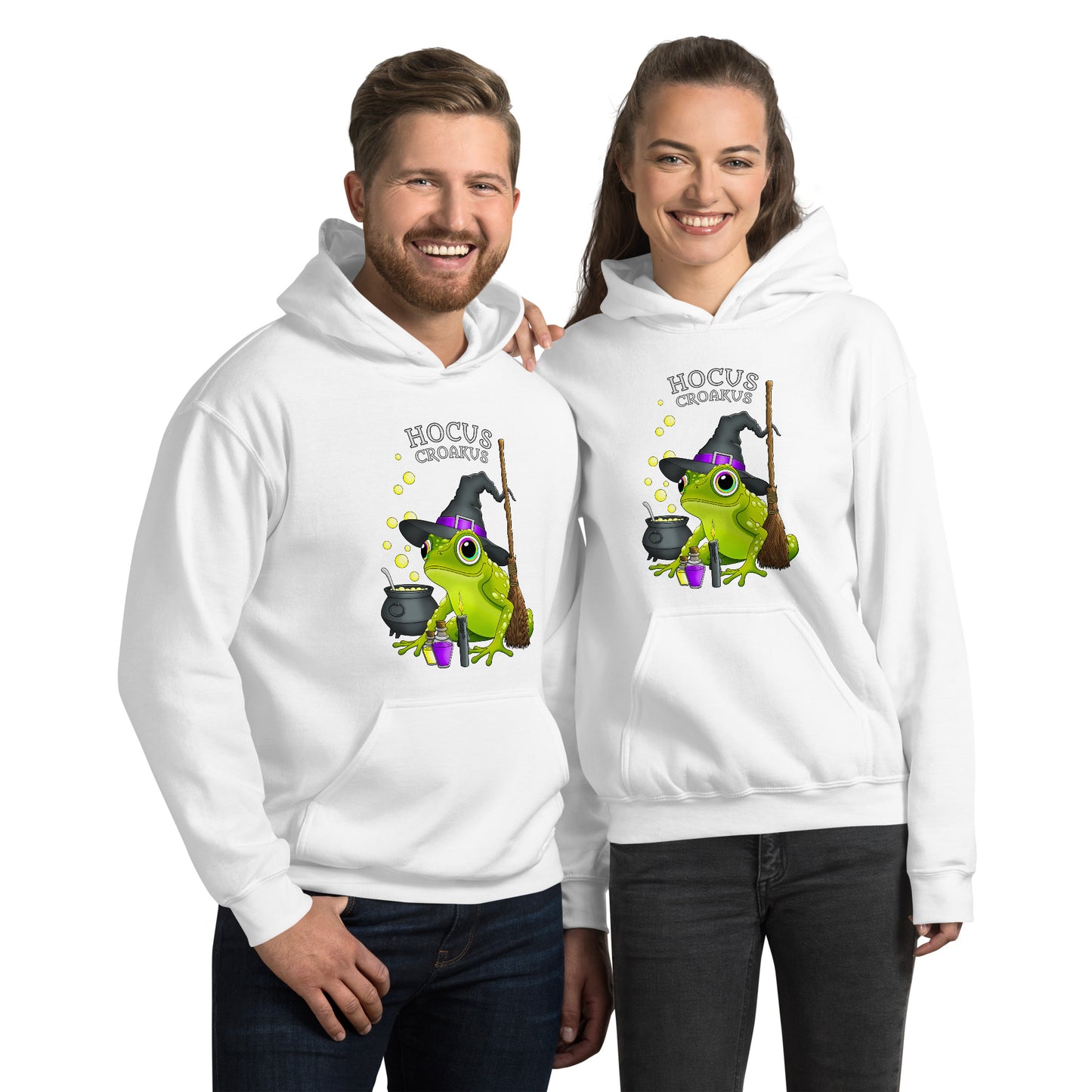 stormseye design witch frog hocus croakus hoodie detail view white