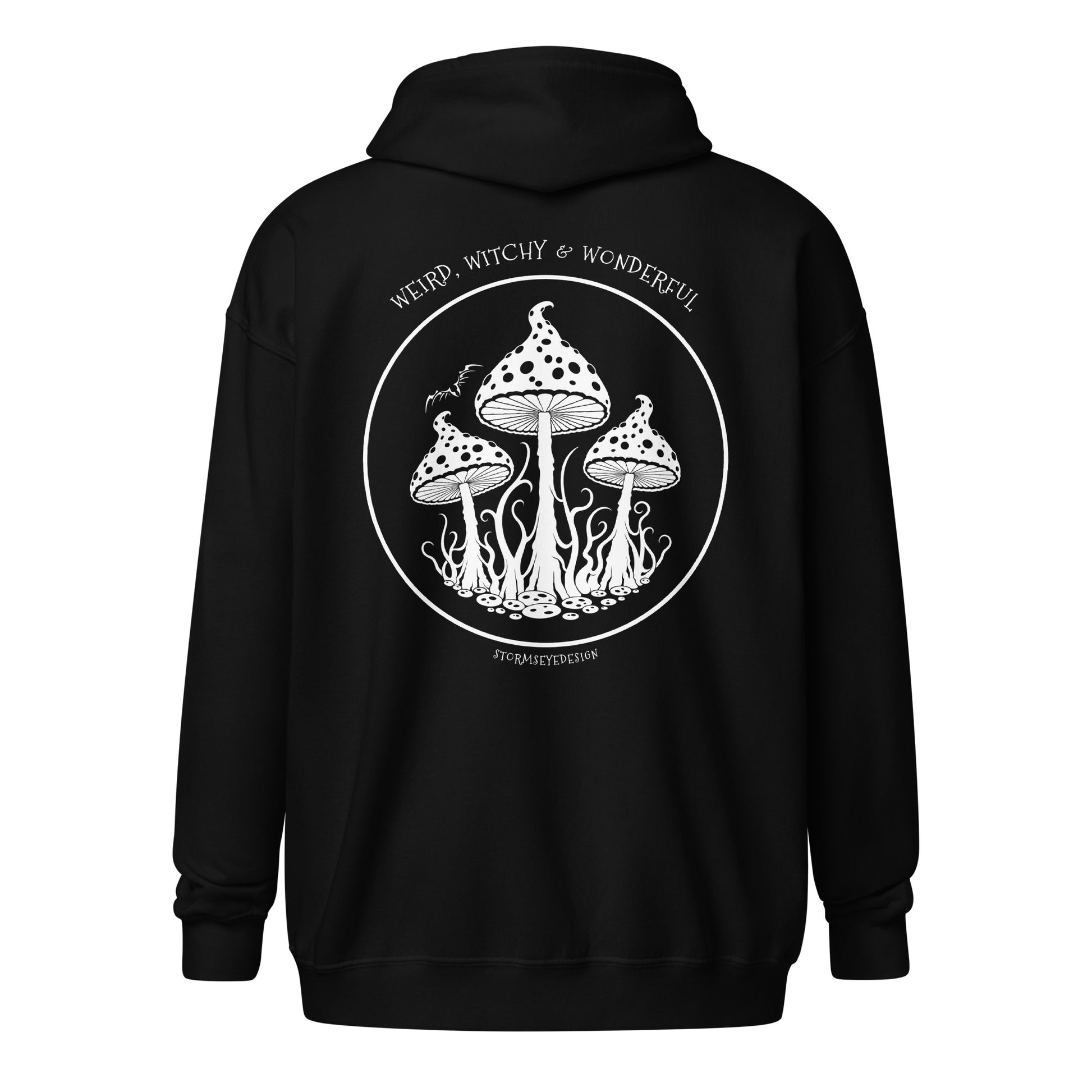 weird, witchy & wonderful back print zip hoodie by stormseye design. Black, back