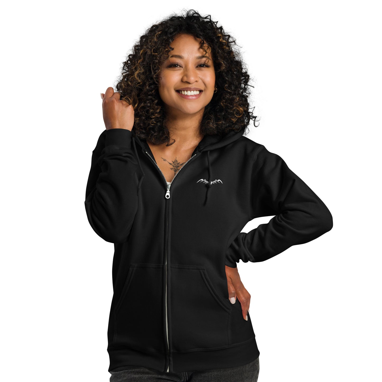 witch's cat back print zip hoodie by stormseye design, black, front view