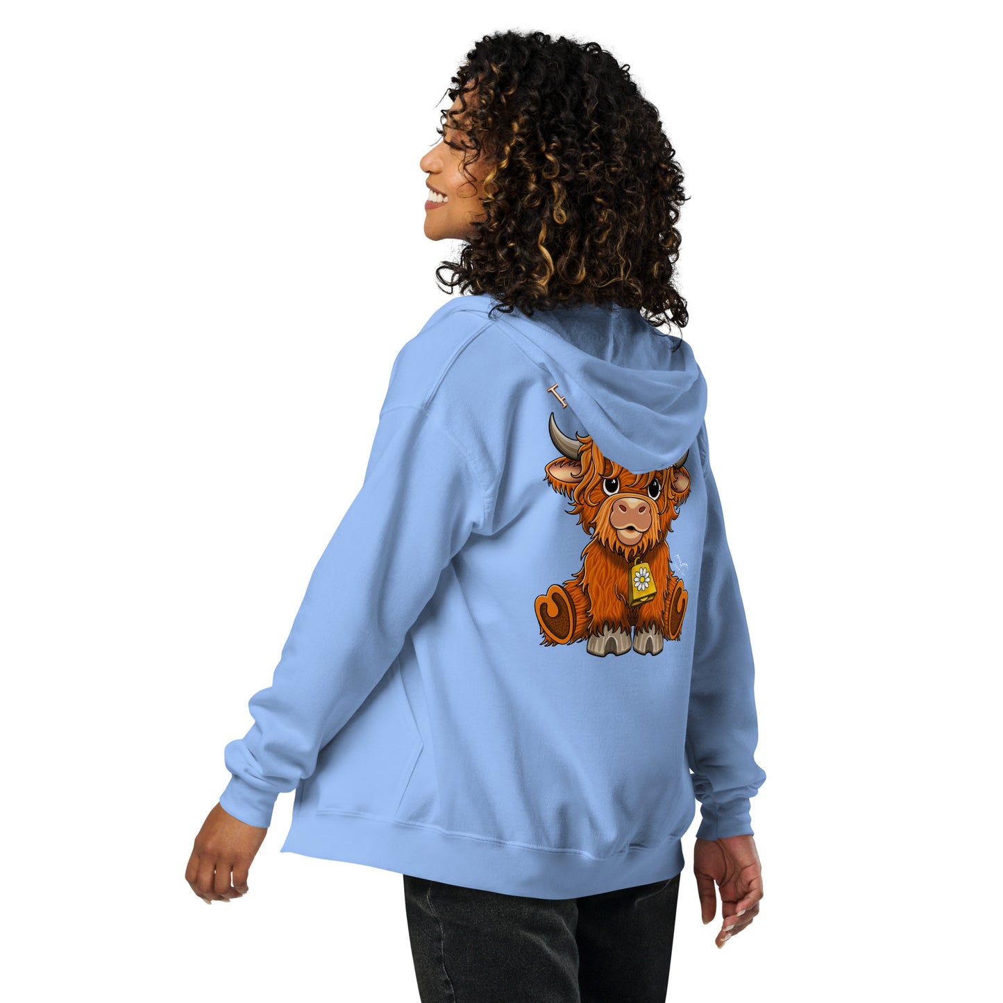 Floofy Coo Back Print Zip Hoodie | Warm Highland Cow Pullover | 7 Colours S-4XL