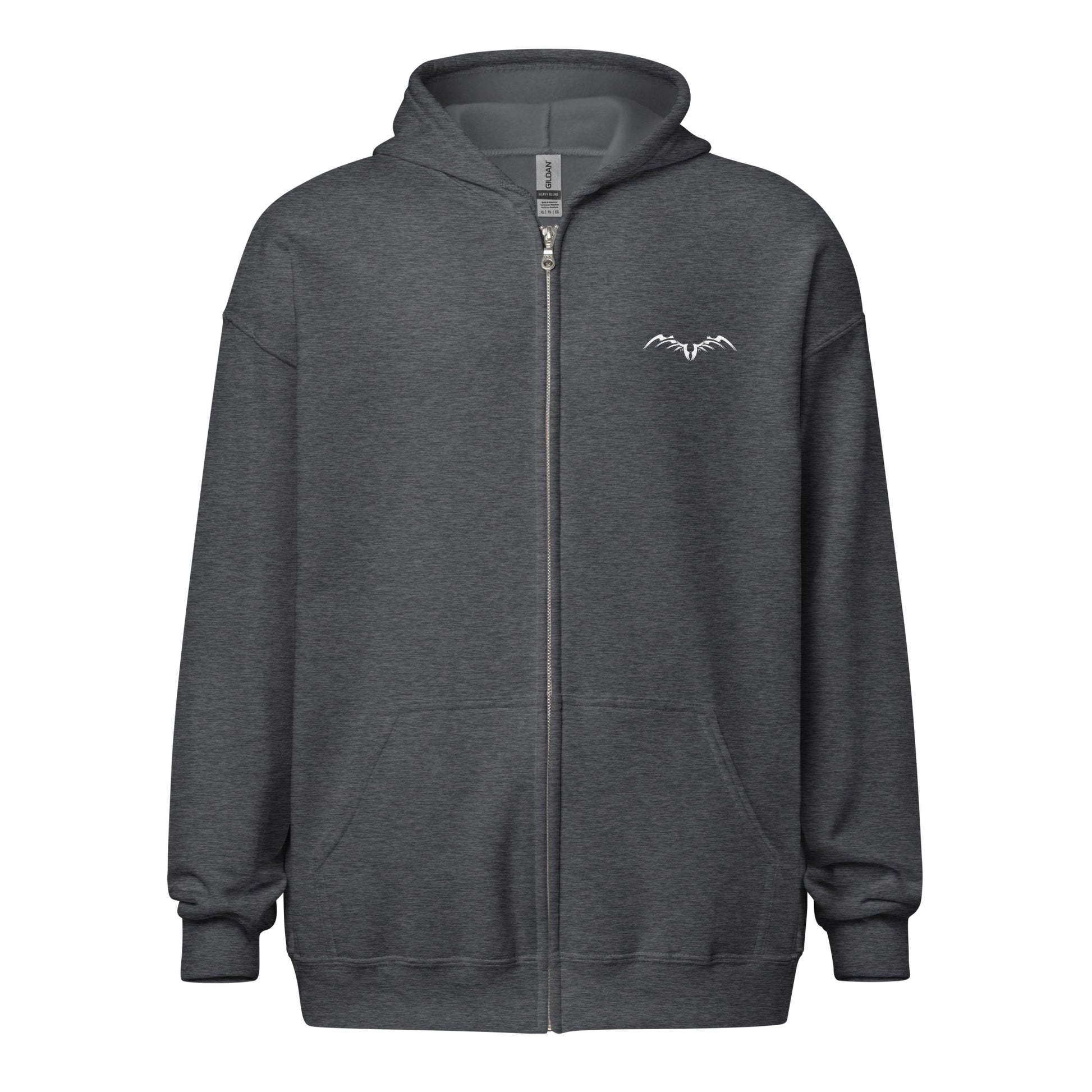 weird, witchy & wonderful back print zip hoodie by stormseye design. dark heather, front