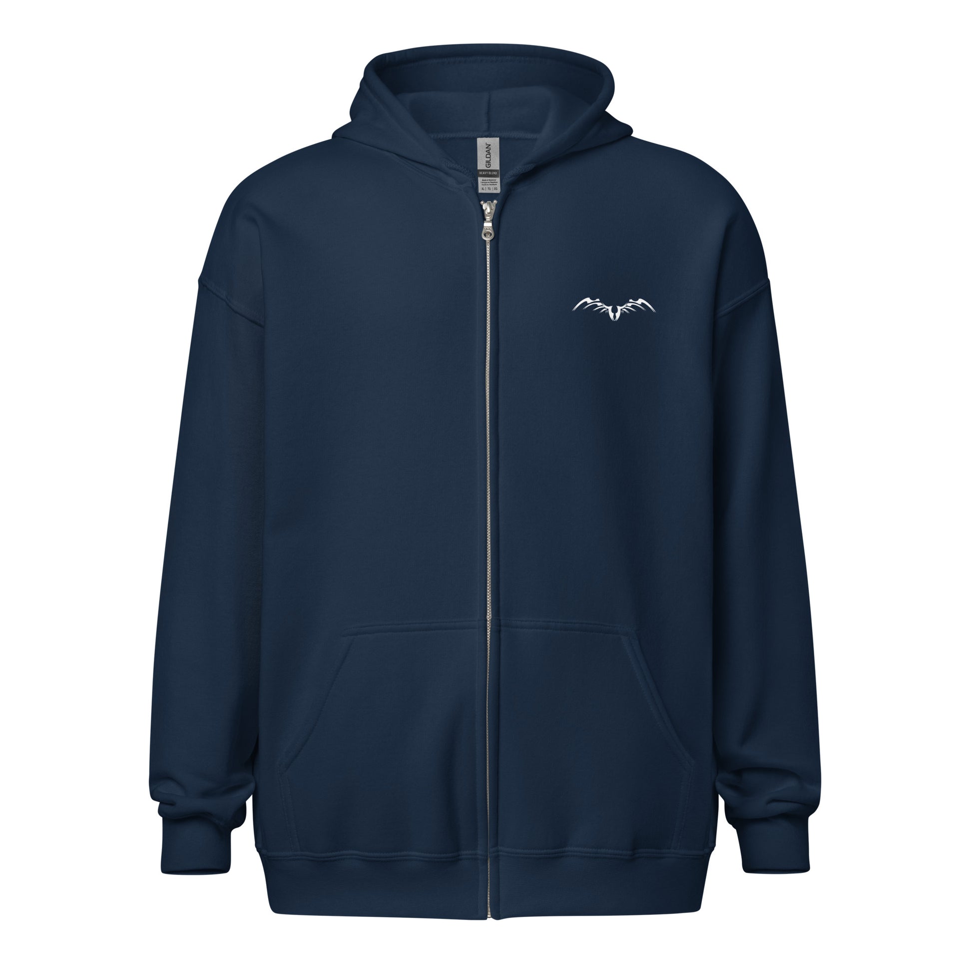 weird, witchy & wonderful back print zip hoodie by stormseye design. navy, front