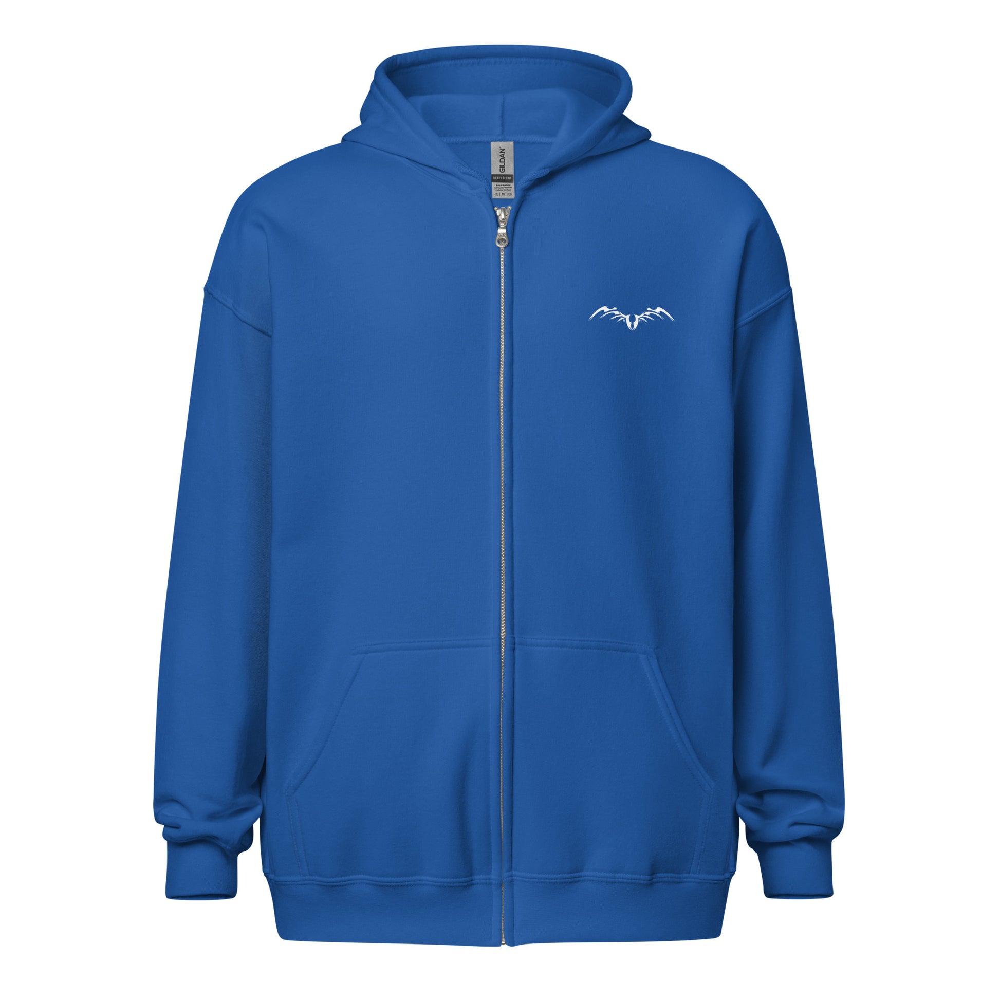 weird, witchy & wonderful back print zip hoodie by stormseye design. royal blue, front