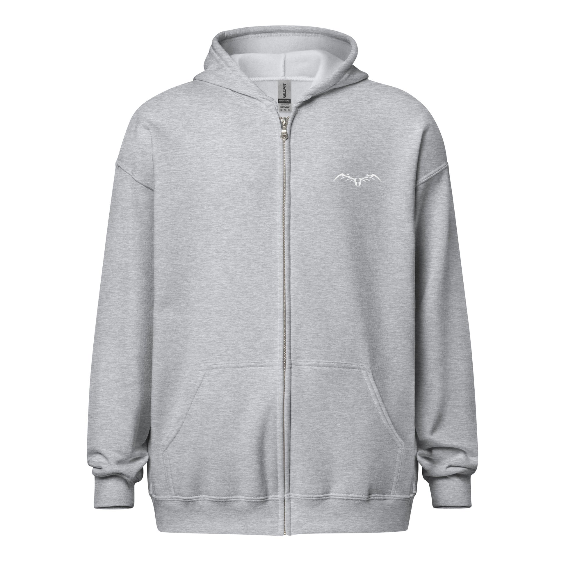 weird, witchy & wonderful back print zip hoodie by stormseye design. sport grey, front