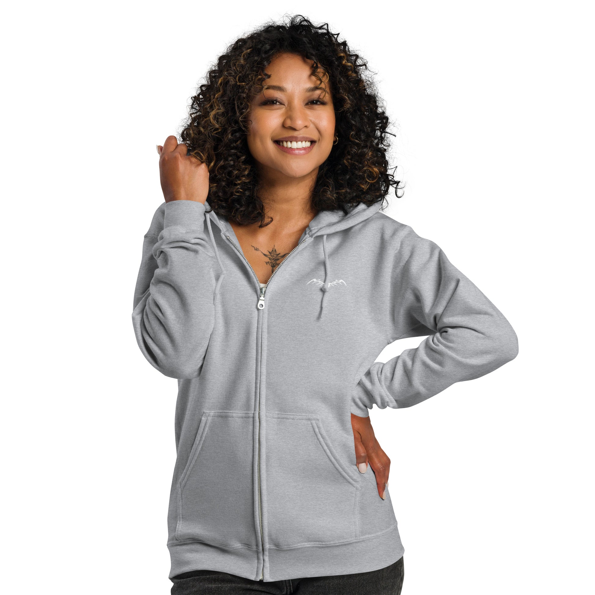 sleeping fox zip hoodie by stormseye design, sports grey, front view