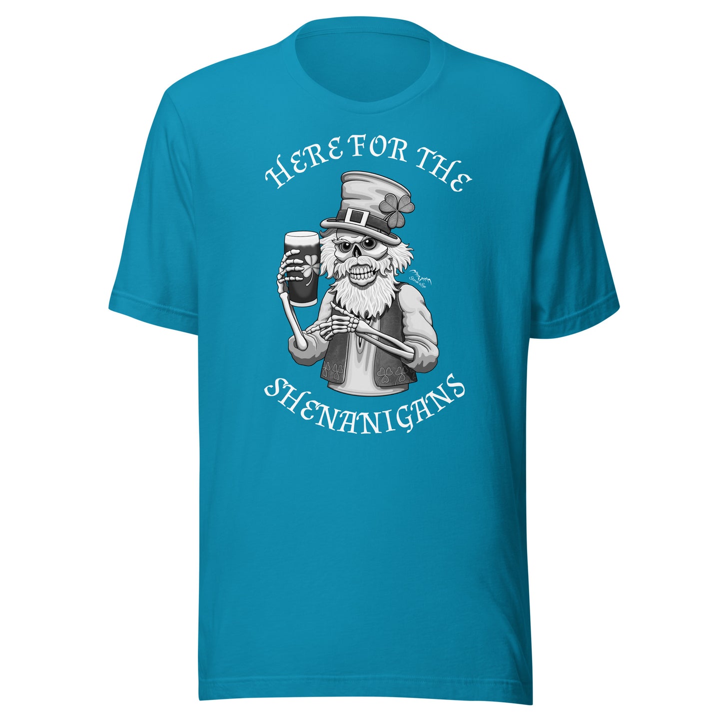 stormseye design shenanigans st patricks day T shirt, flat view bright blue