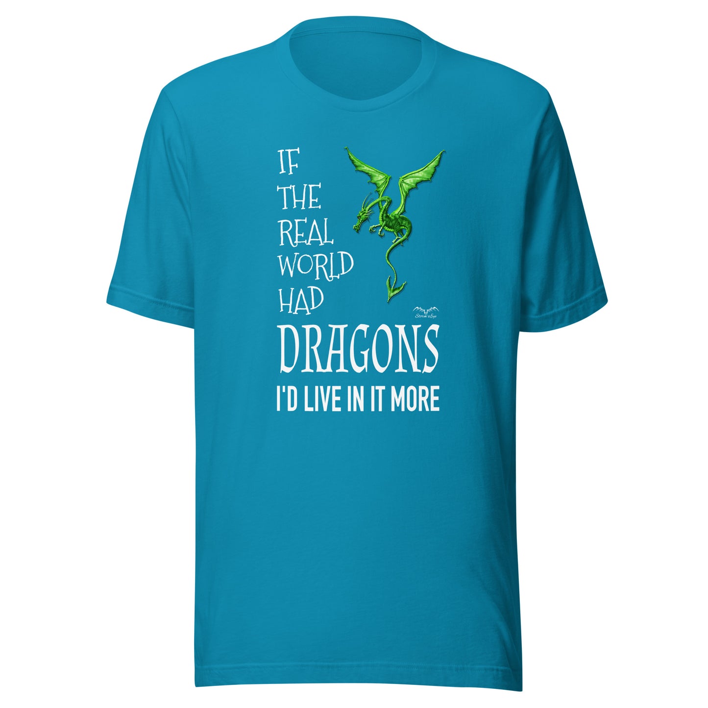 Real World dragons t-shirt, bright blue, by Stormseye Design