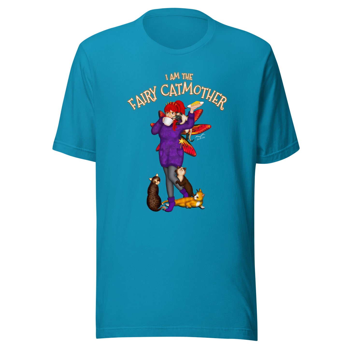 fairy cat mother t-shirt for mum, bright blue, by stormseye design