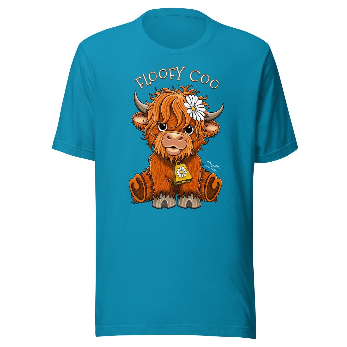 Floofy coo highland cow shirt by stormseye design, bright blue