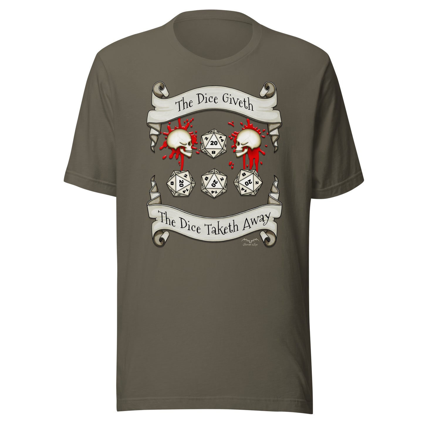 Dungeons and dragons D20 dice roll t-shirt army green by stormseye design