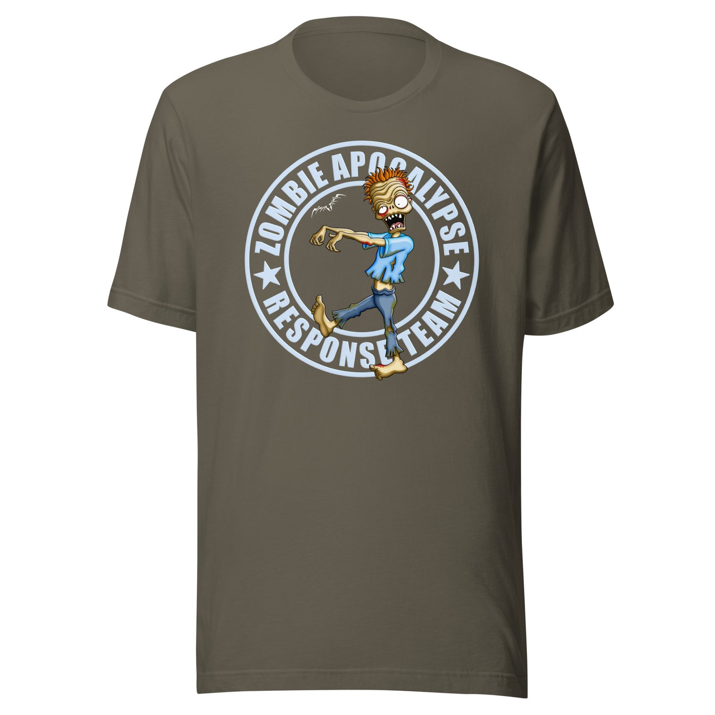 stormseye design zombie apocalypse colour T shirt, flat view army green