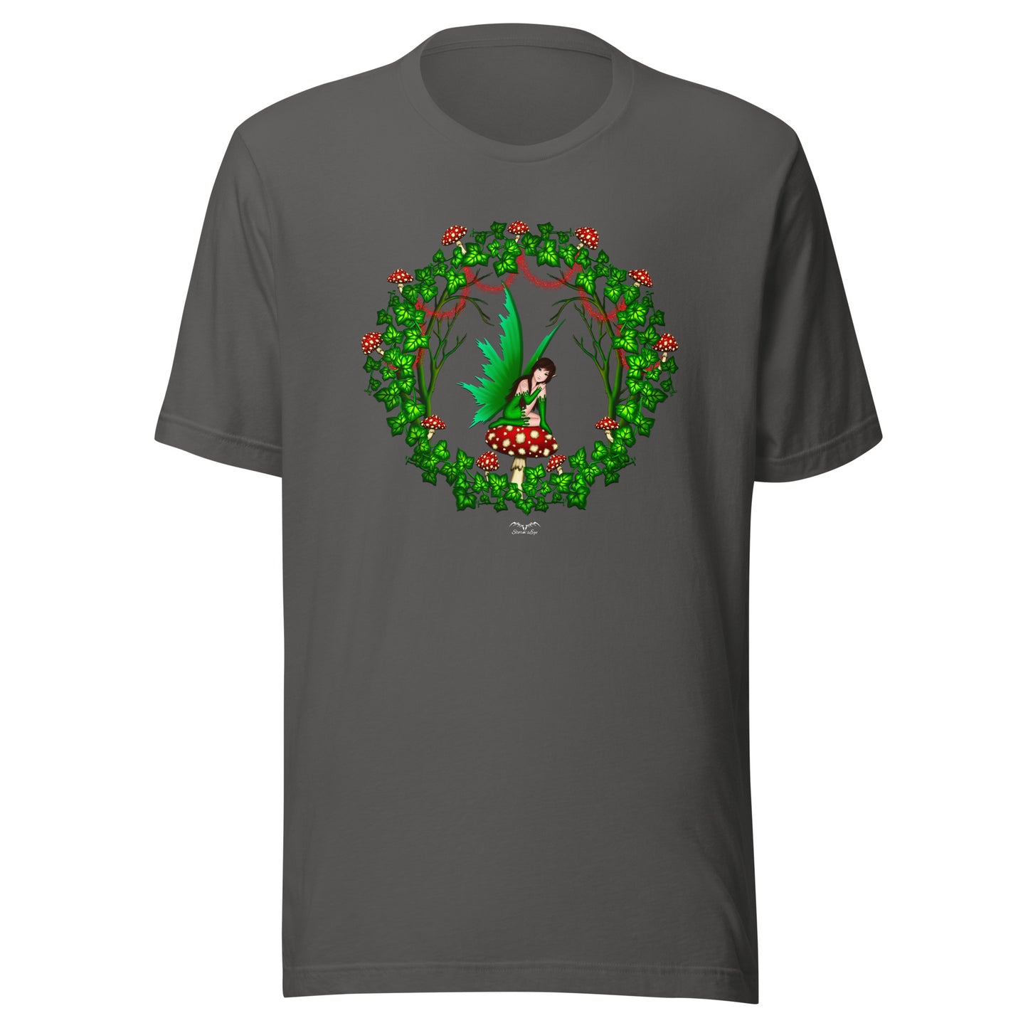 mushroom fairy cottage core t-shirt grey, by stormseye design