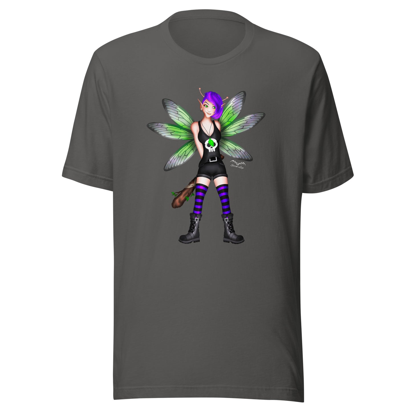 stormseye design rocker fairy fink T shirt, flat view grey