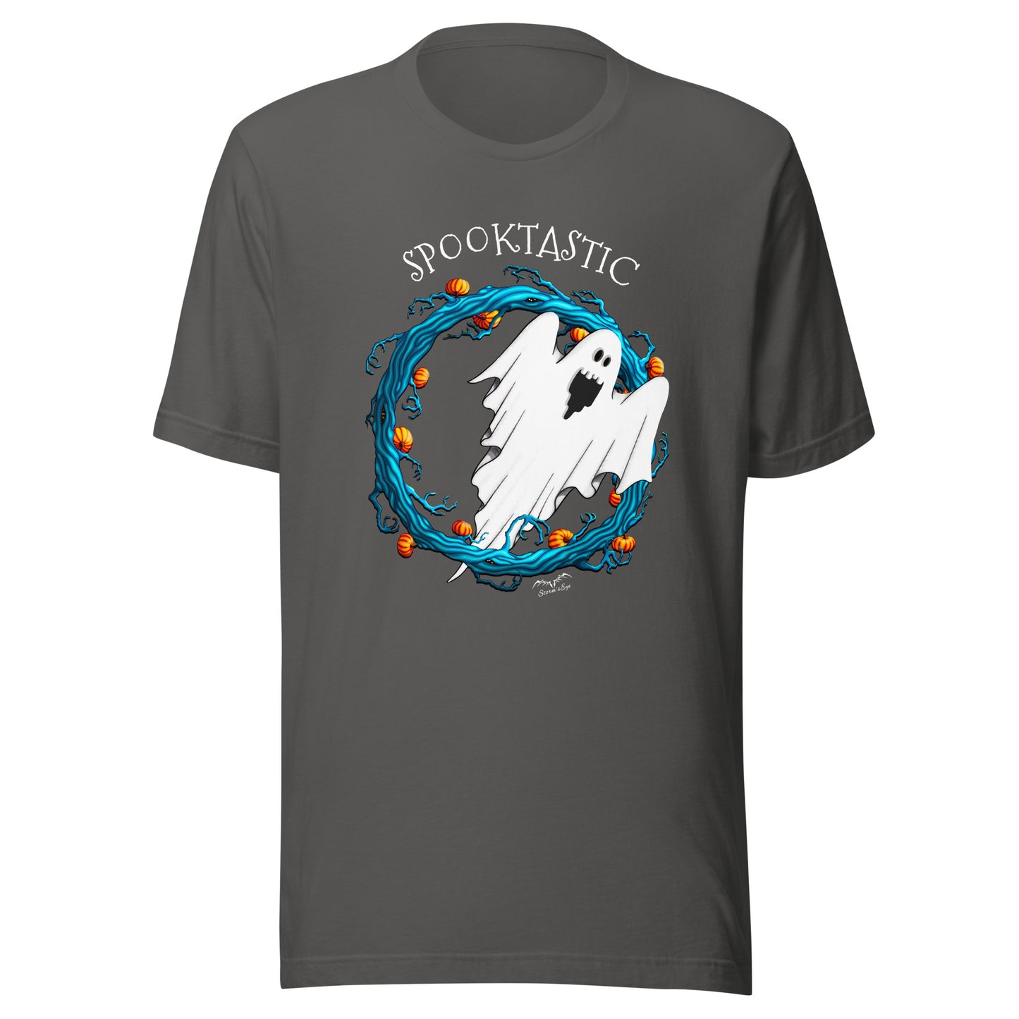 stormseye design halloween ghost spooktastic T shirt flat view grey