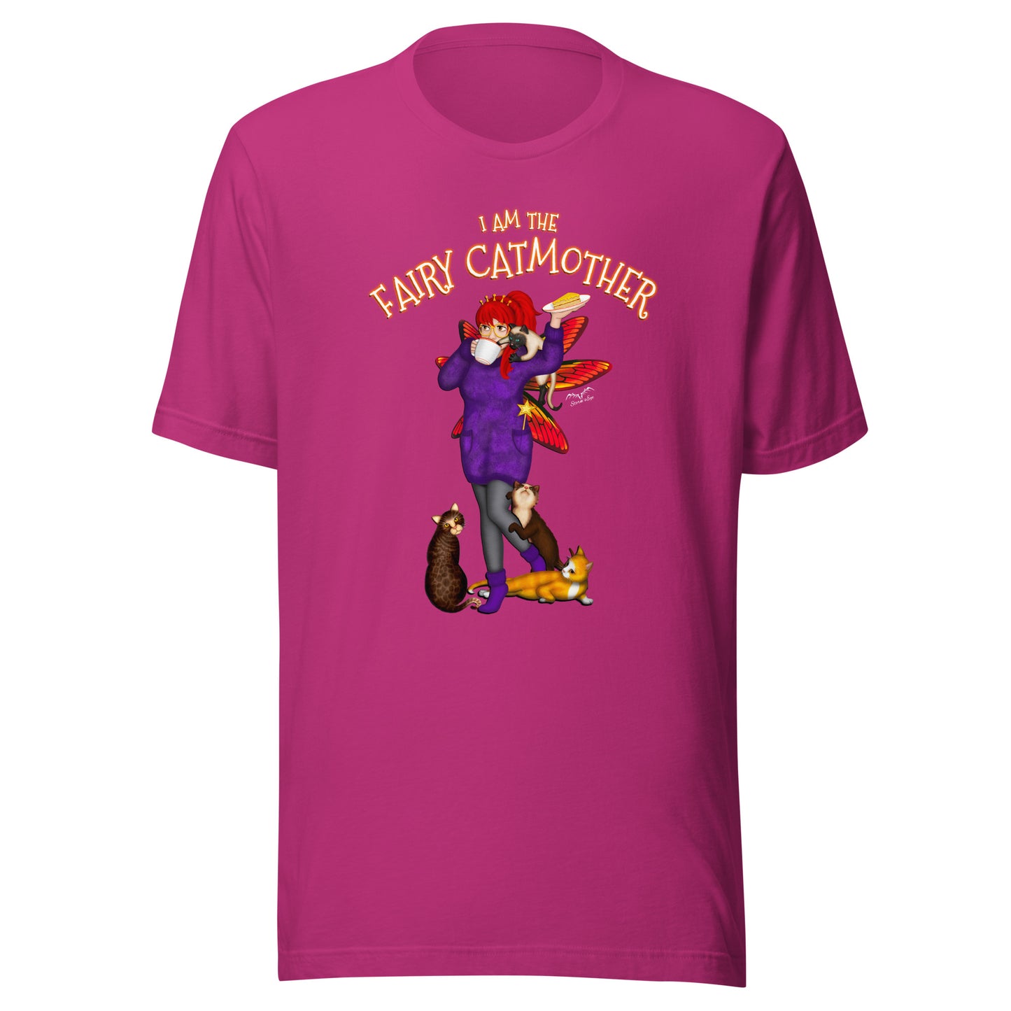 fairy cat mother t-shirt for mum, bright pink, by stormseye design