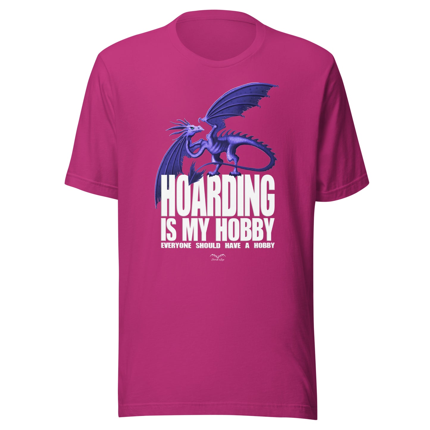 hoarding is my hobby dragon t-shirt, bright pink, by Stormseye Design