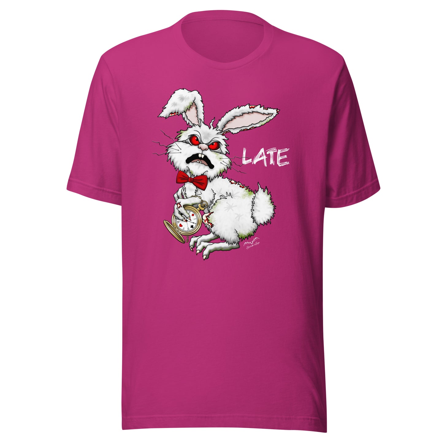 Stormseye Design zombie bunny t shirt, flat view pink
