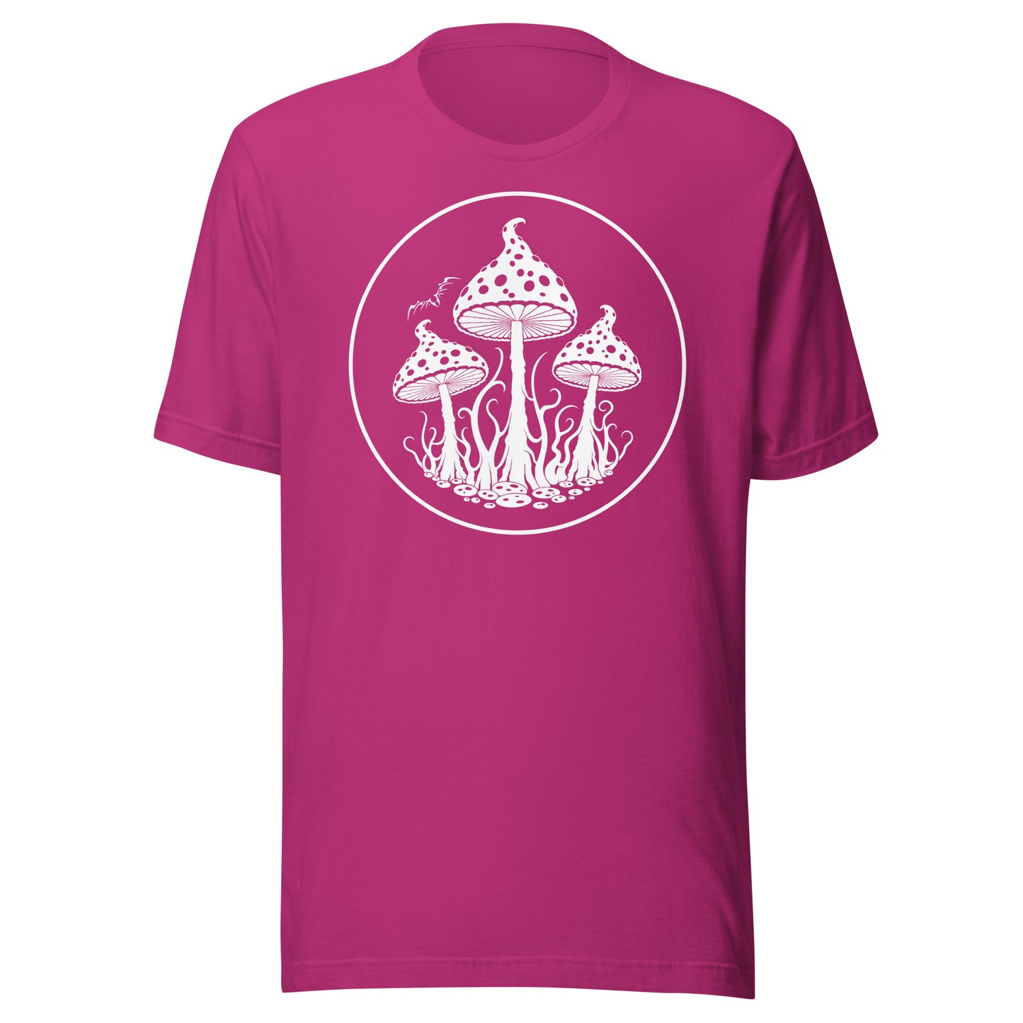 stormseye design trippy mushrooms T shirt, flat view pink