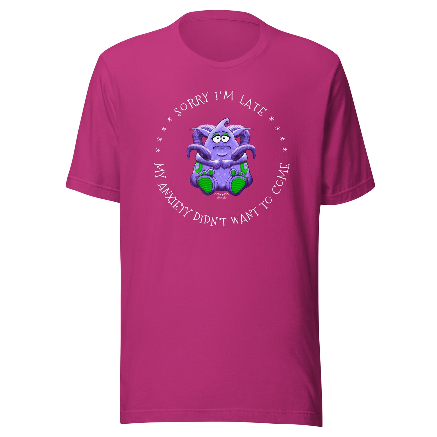 Anxiety Monster T-shirt by Stormseye. Bright pink