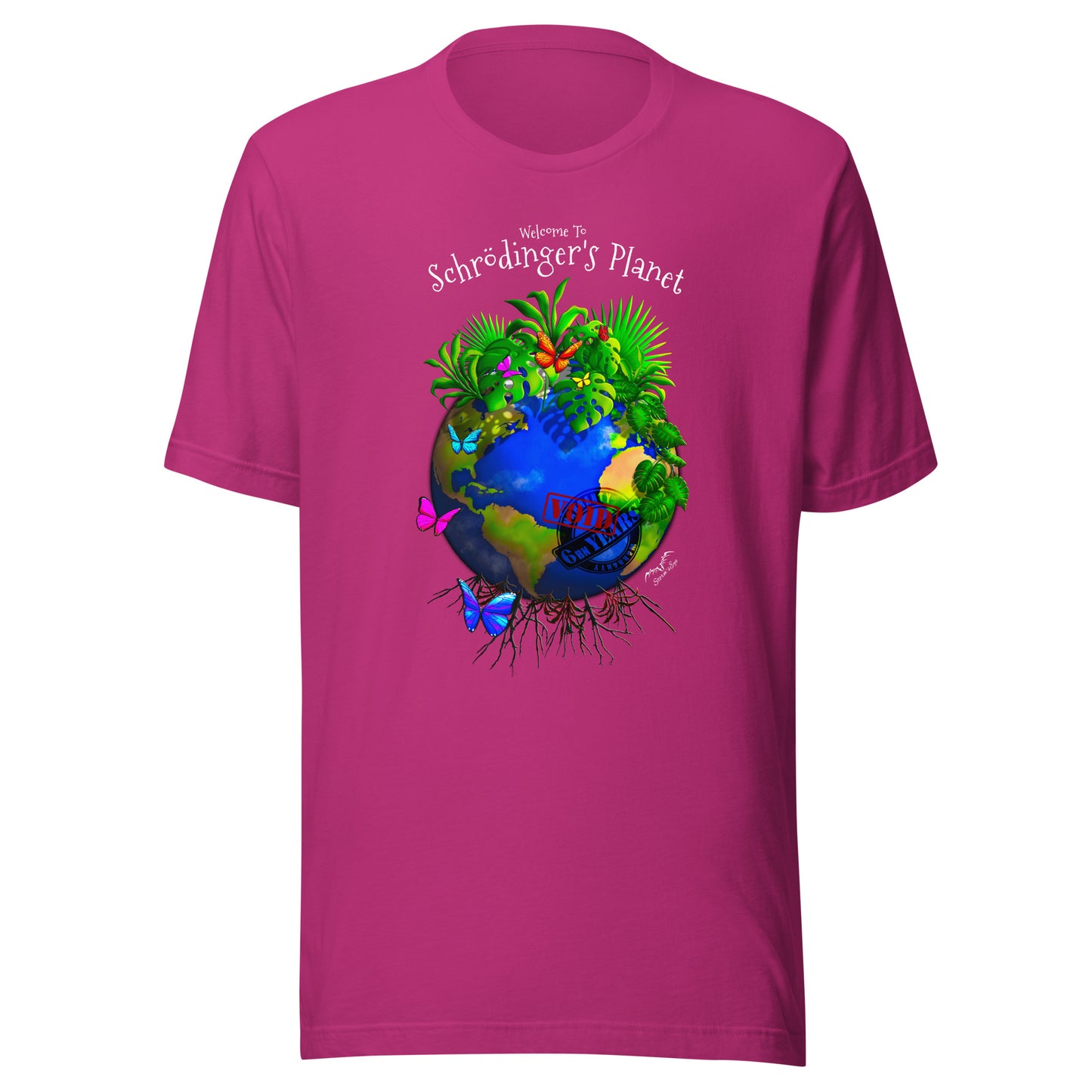 Schrodinger's Planet climate change shirt by Stormseye, hot pink