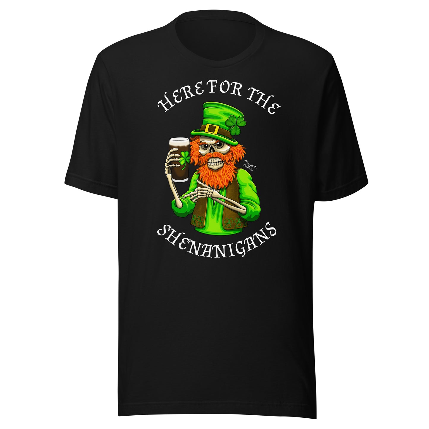 stormseye design st patricks day shenanigans T shirt, flat view black