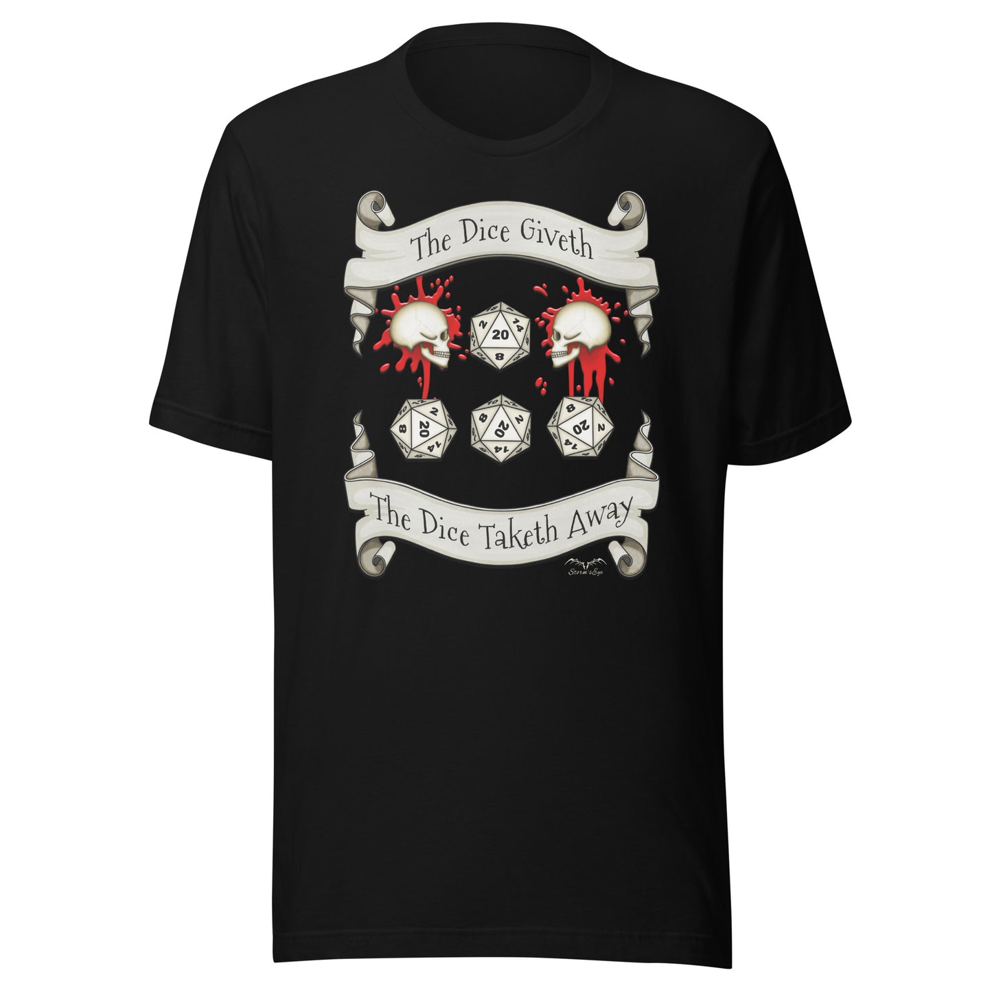 Dungeons and dragons D20 dice roll t-shirt black by stormseye design